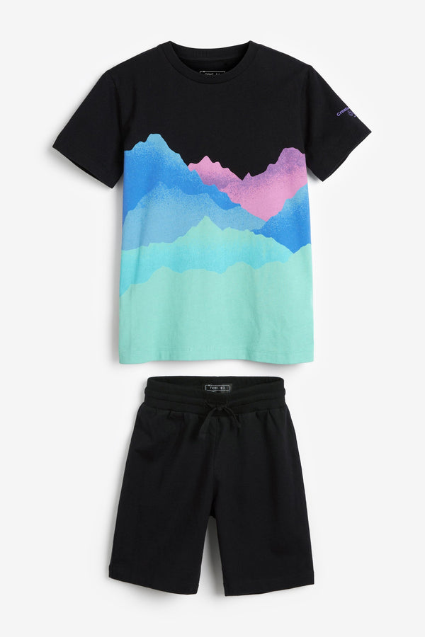 Black Bright Waves T-Shirt And Short Set (3-16yrs)