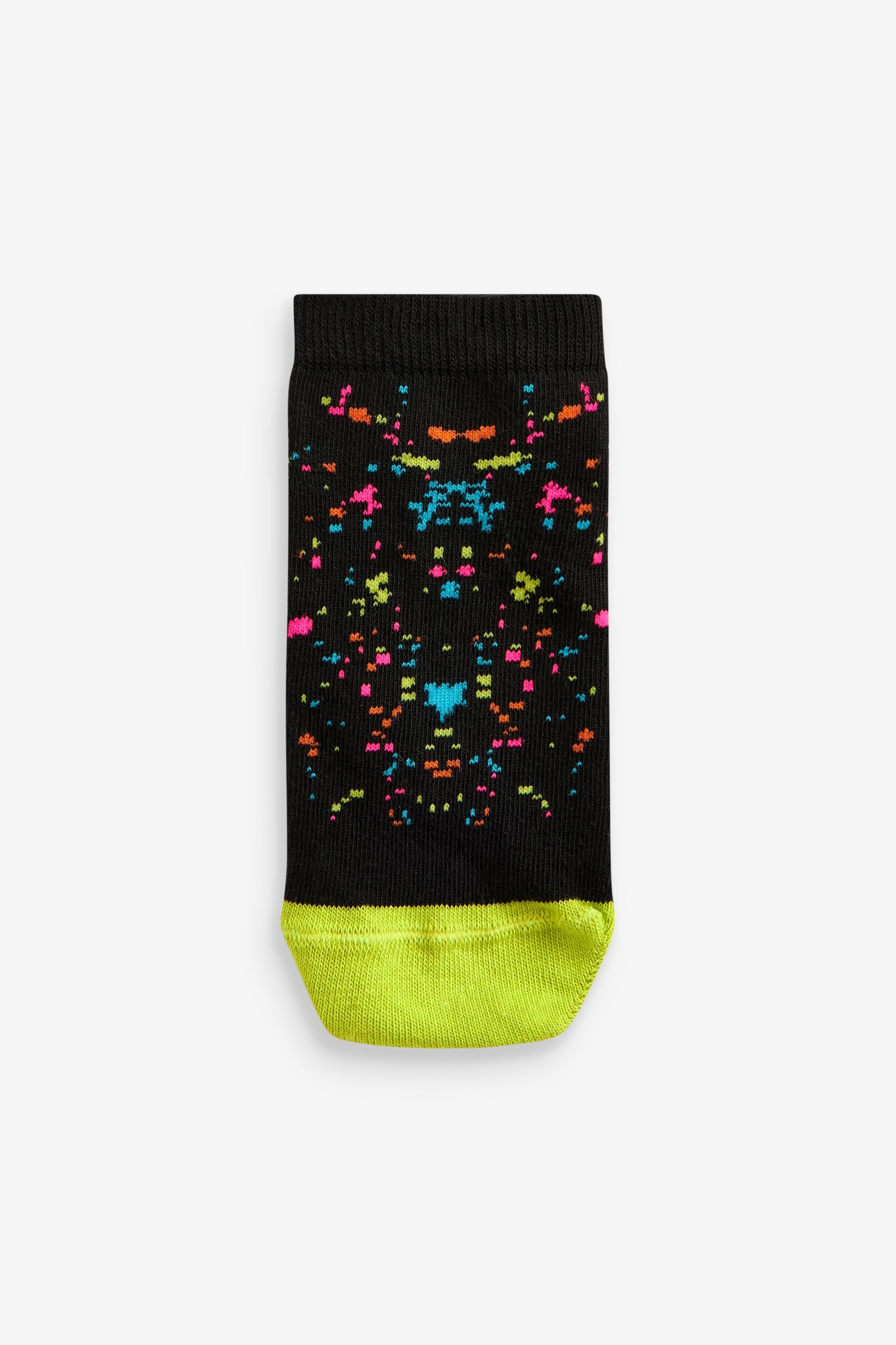 Black/Lime Splat Cotton Rich Trainer Socks 5 Pack