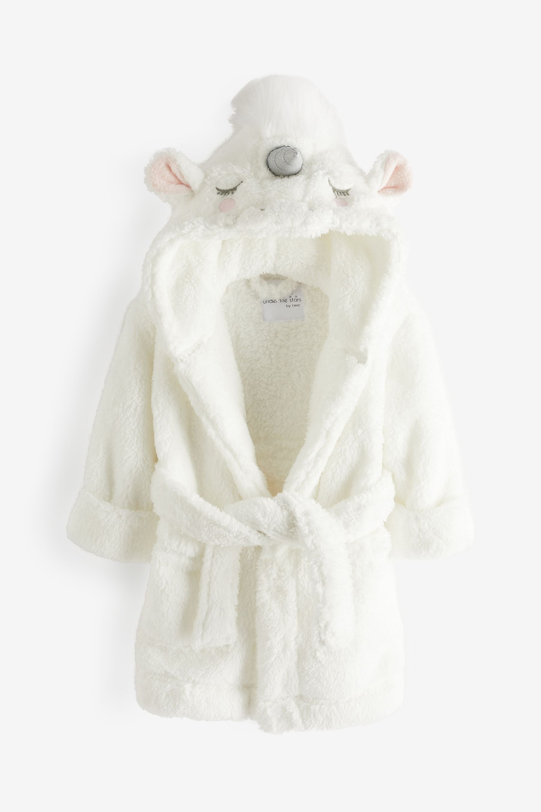 White 3D Unicorn Borg Teddy Fleece Hooded Robe (9mths-16yrs)