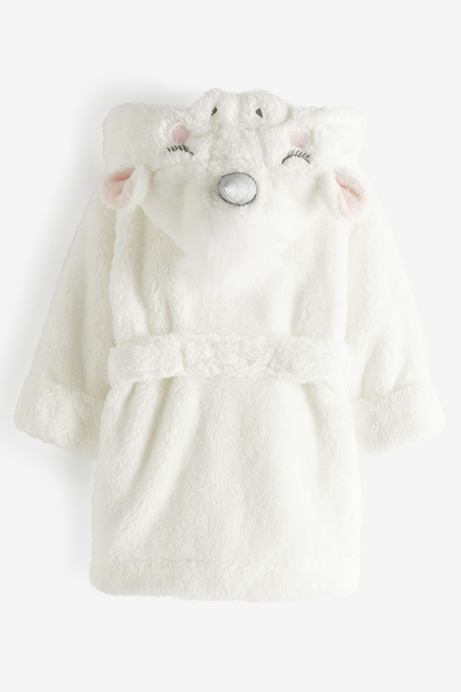 White 3D Unicorn Borg Teddy Fleece Hooded Robe (9mths-16yrs)