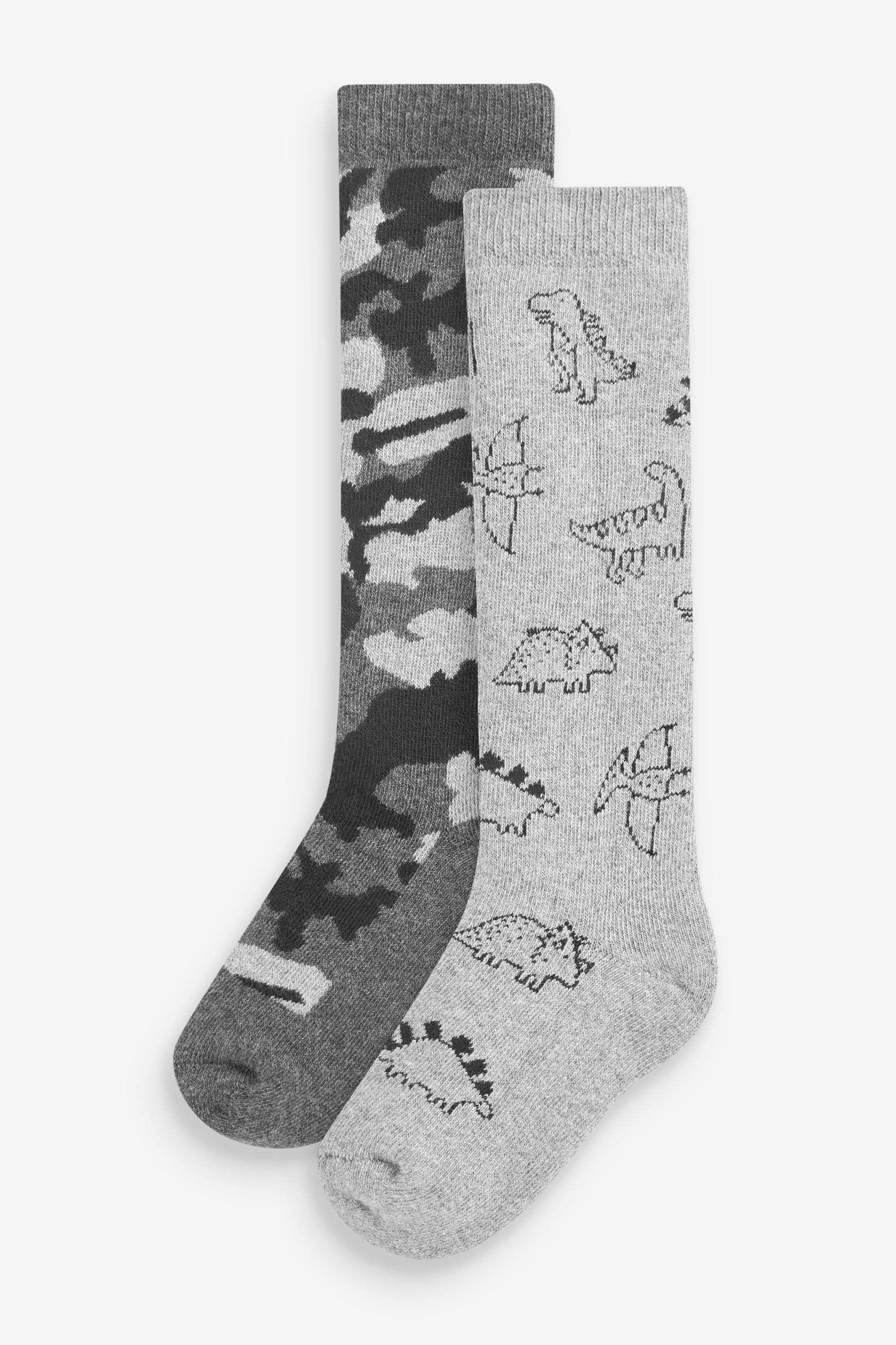 Grey Camouflage Dino Cotton Rich Cushioned Welly Socks 2 Pack