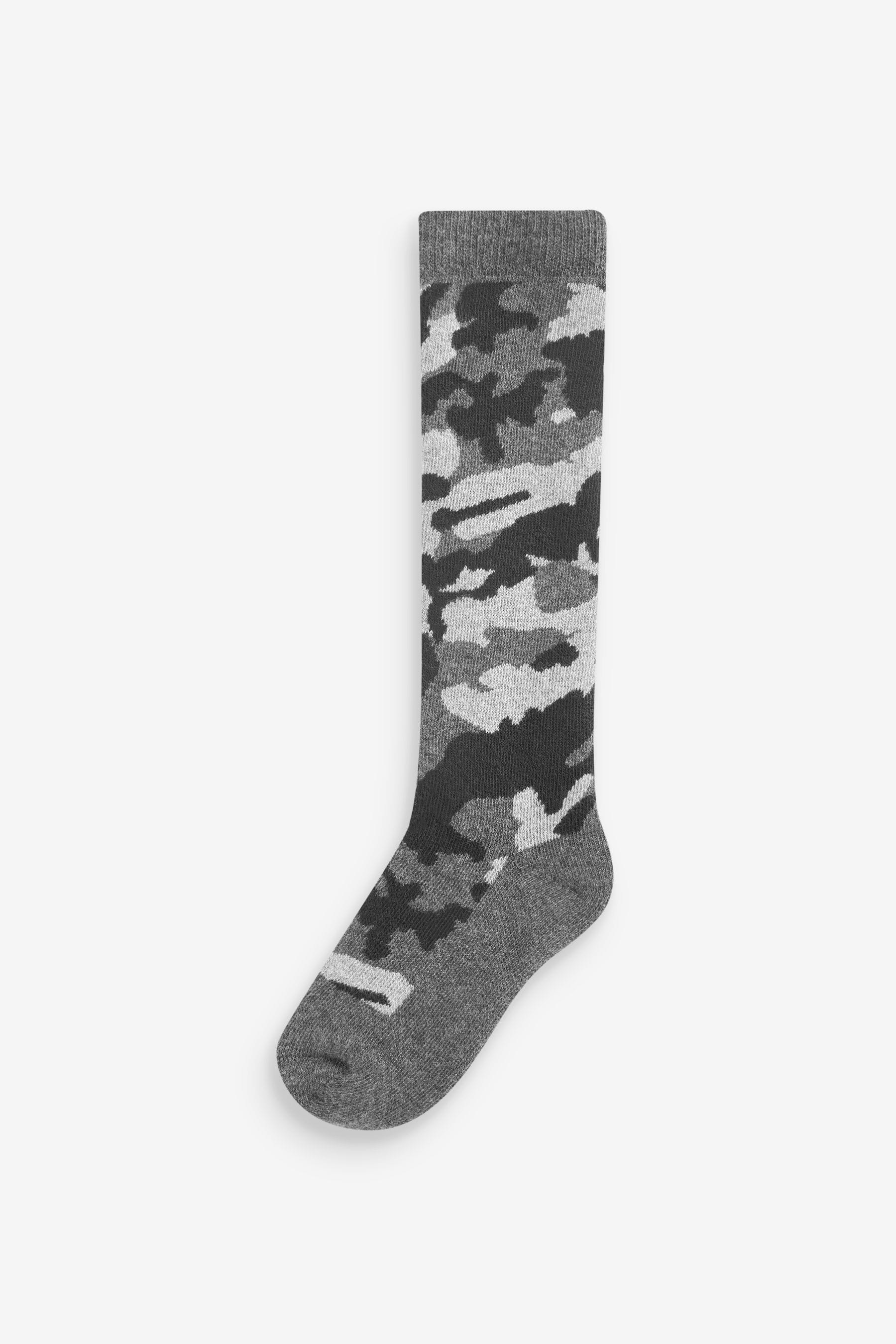 Grey Camouflage Dino Cotton Rich Cushioned Welly Socks 2 Pack