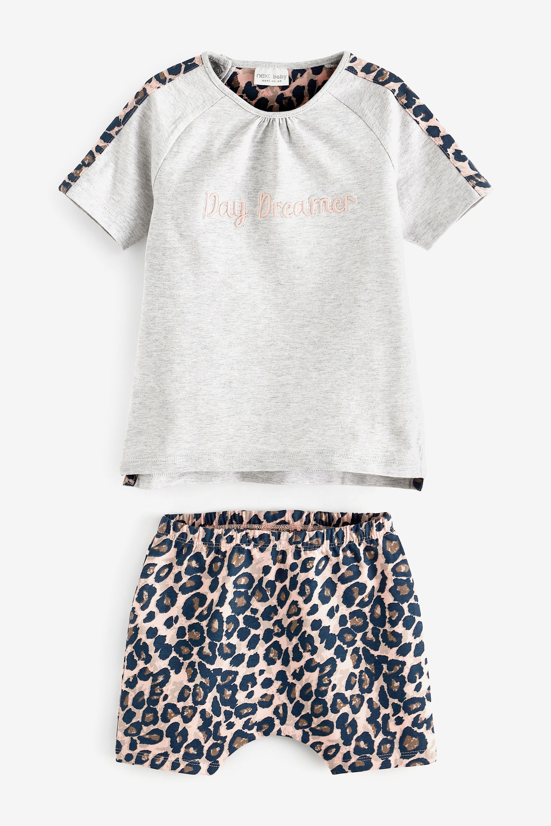 Leopard Print Grey and Pink Baby 3 Piece T-Shirt, Shorts and Headband Set (0mths-2yrs)