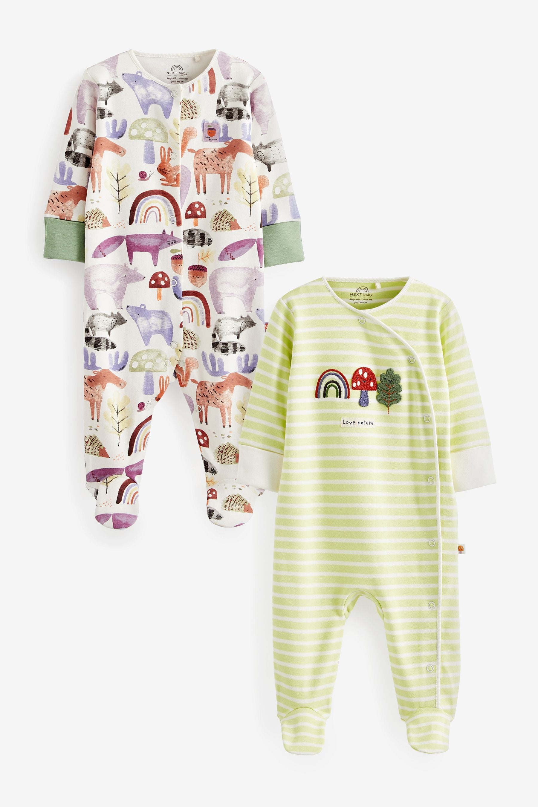 Green Stripe Woodland Sleepsuits 2 Pack (0mths-2yrs)