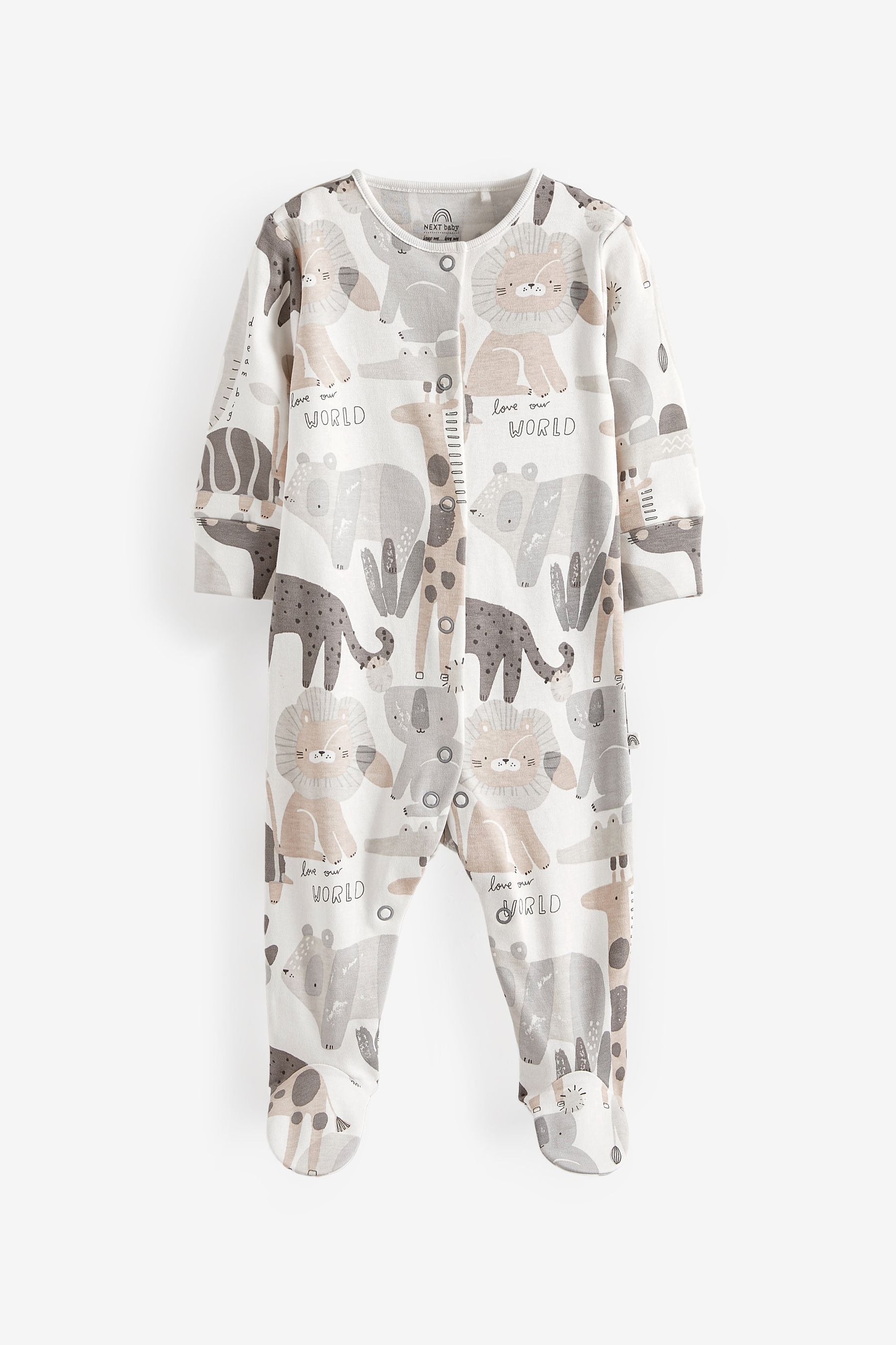 Cement Safari Animals Baby Sleepsuits 3 Pack (0-2yrs)