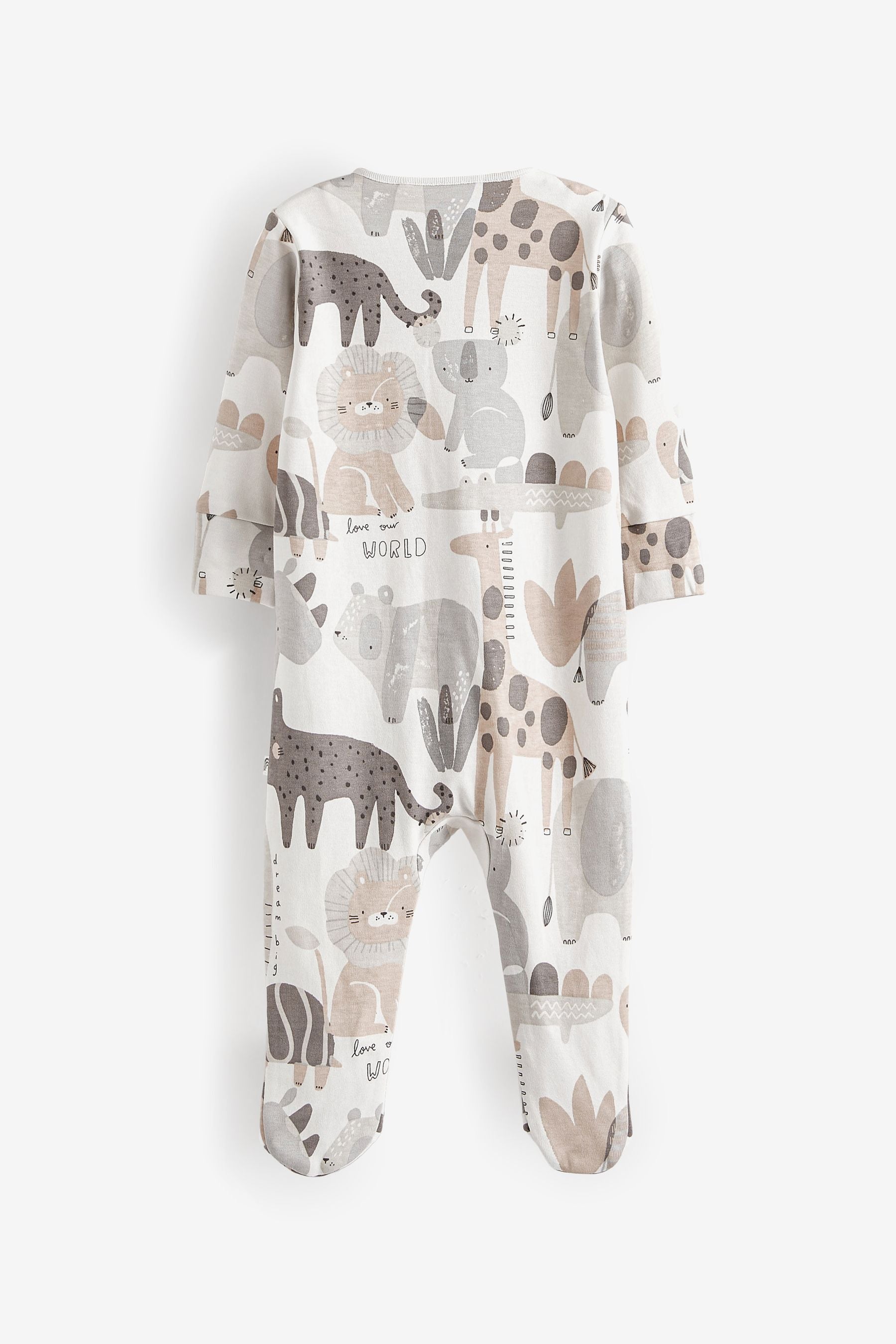 Cement Safari Animals Baby Sleepsuits 3 Pack (0-2yrs)