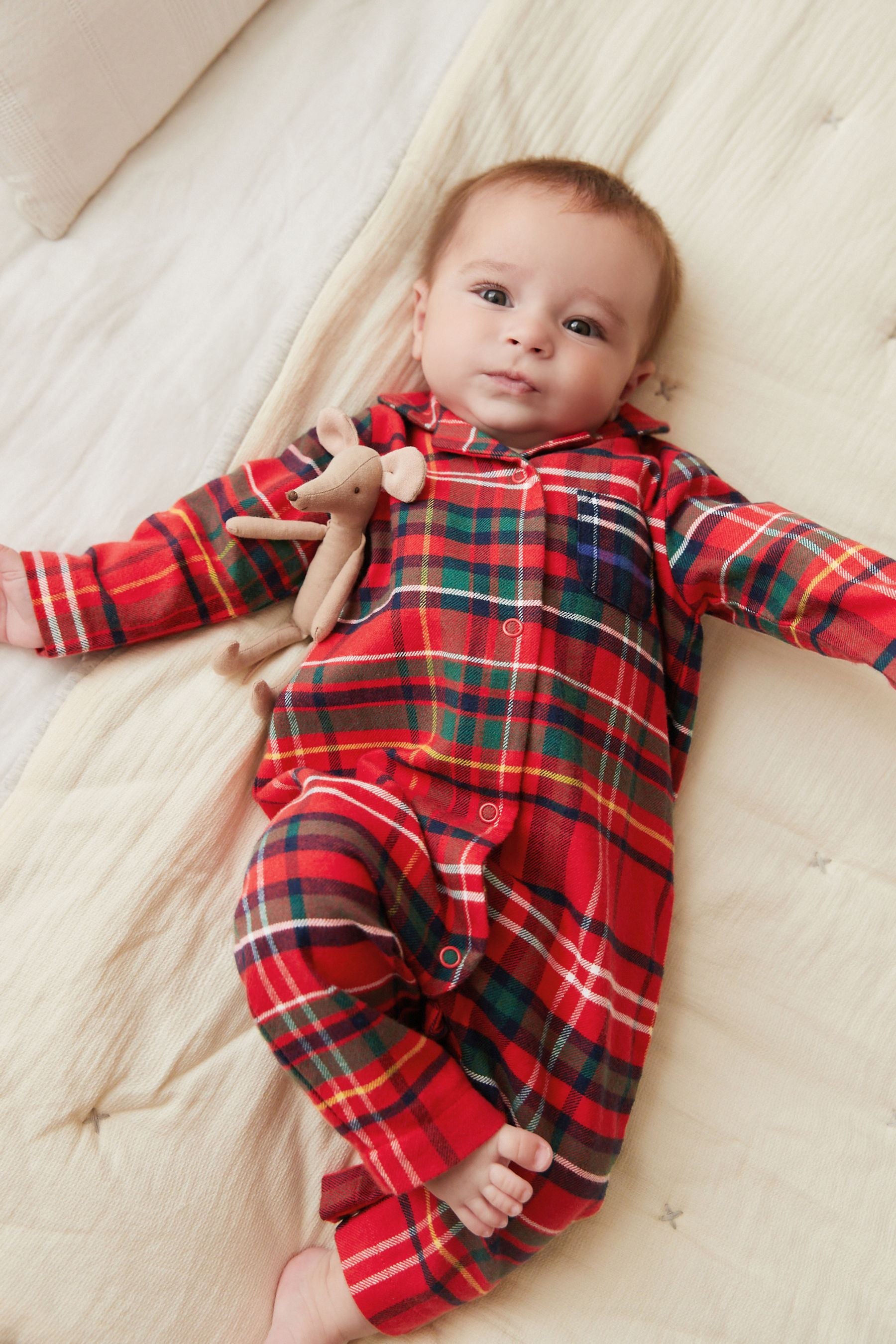 Red Baby Matching Family Christmas Check Sleepsuit (0-3yrs)