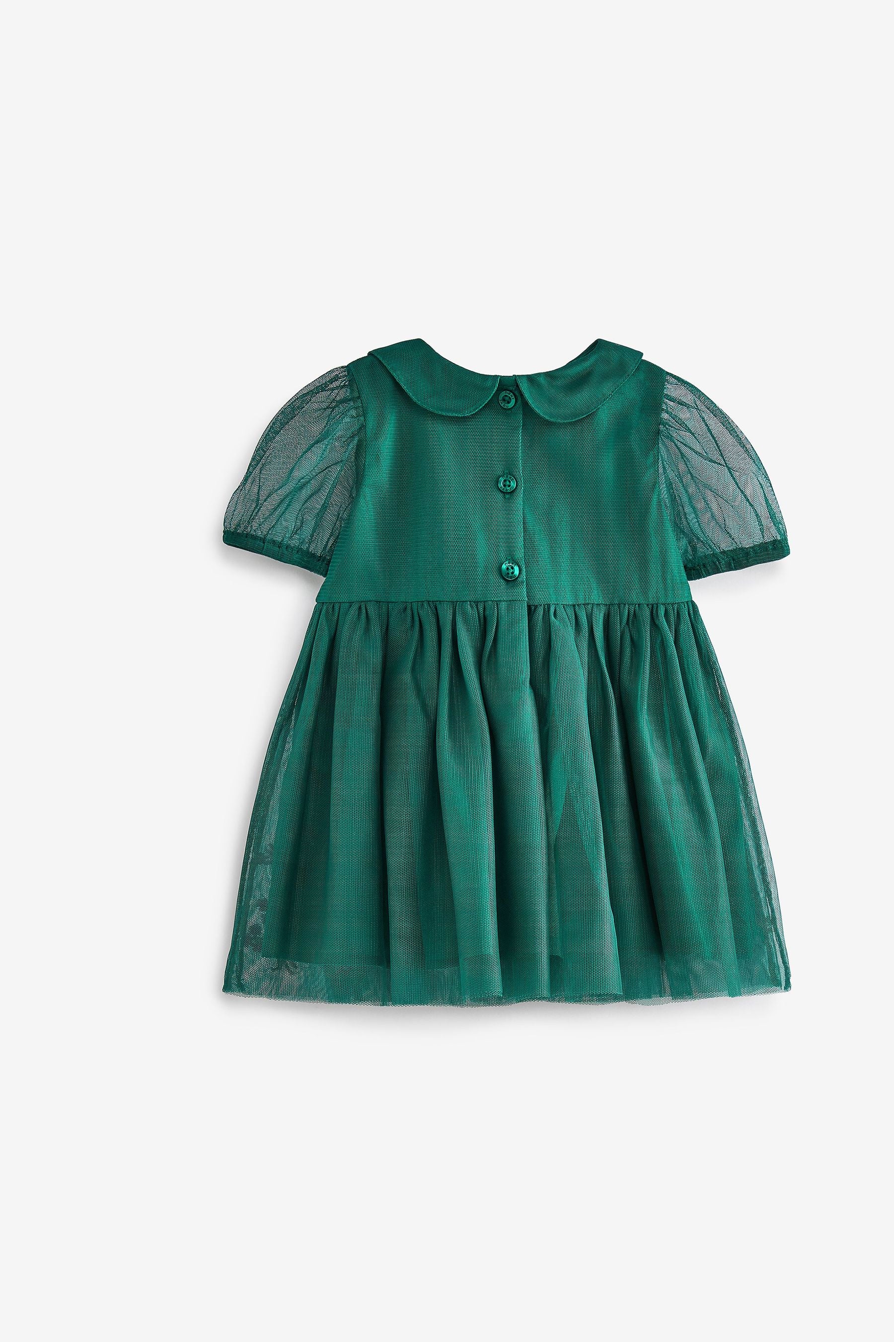 Teal Blue Baby Occasion Mesh Embroidered Dress (0mths-2yrs)