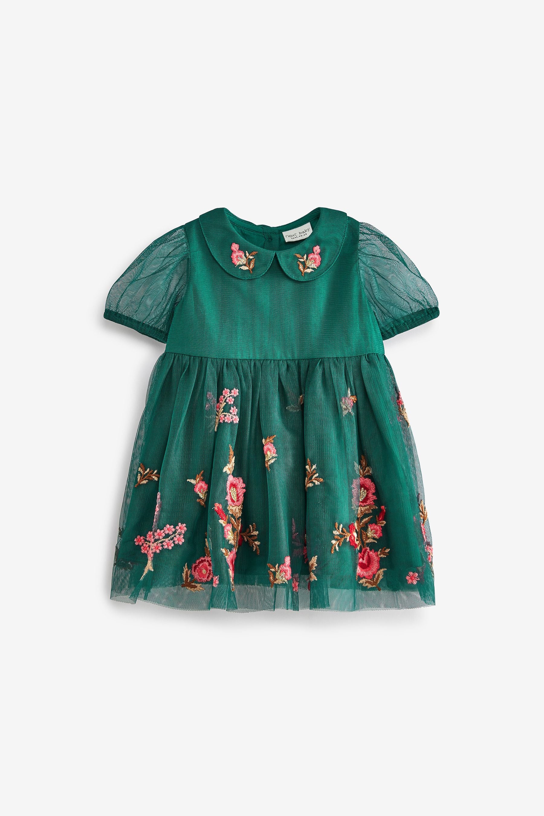 Teal Blue Baby Occasion Mesh Embroidered Dress (0mths-2yrs)