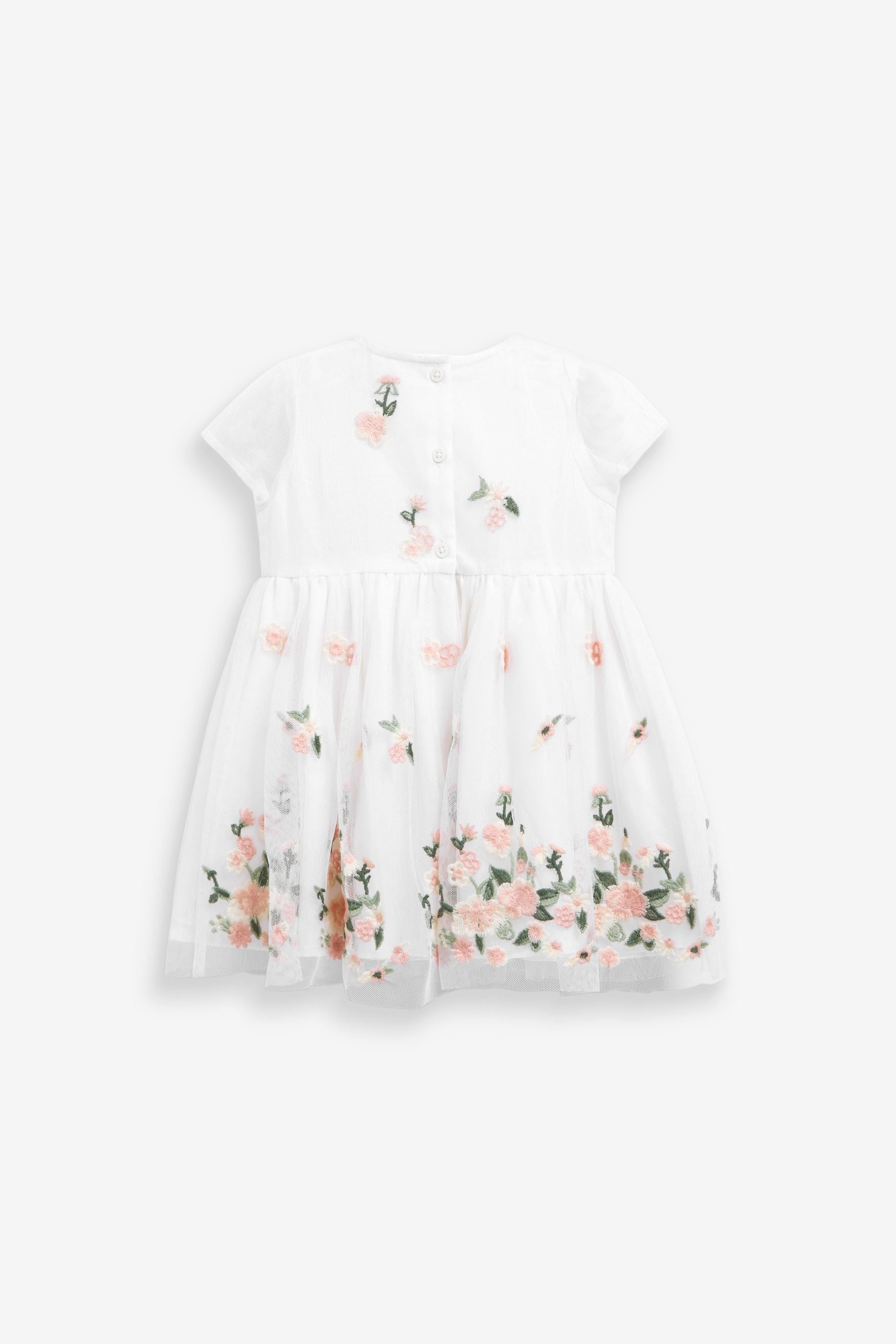 Ecru White Baby Occasion Mesh Embroidered Dress (0mths-2yrs)