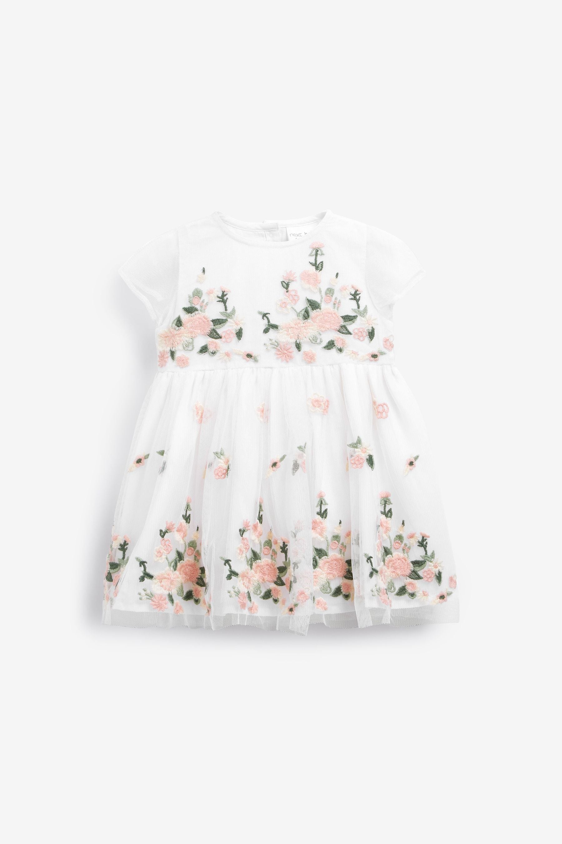 Ecru White Baby Occasion Mesh Embroidered Dress (0mths-2yrs)