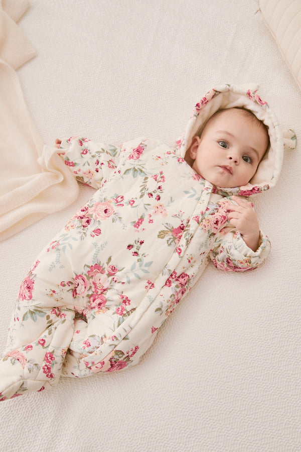 Pink Floral Baby All-In-One Pramsuit (0mths-2yrs)