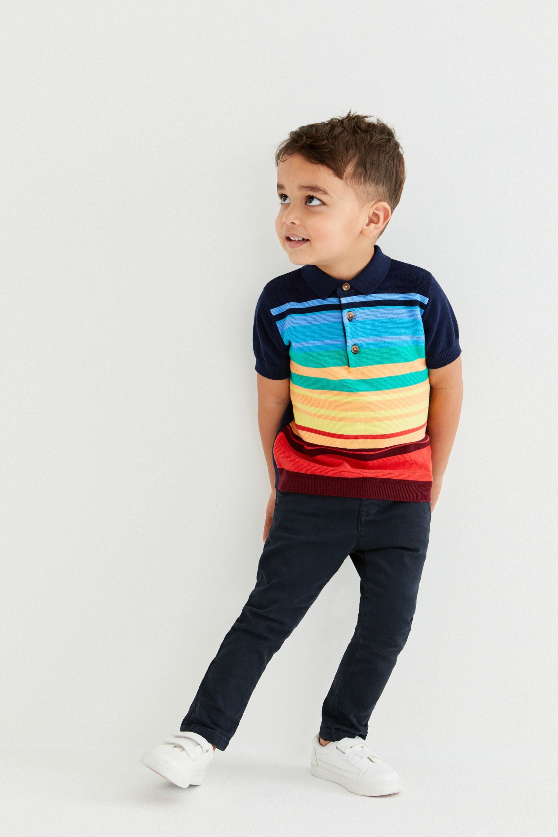 Rainbow Knitted Stripe Polo Shirt (3mths-7yrs)