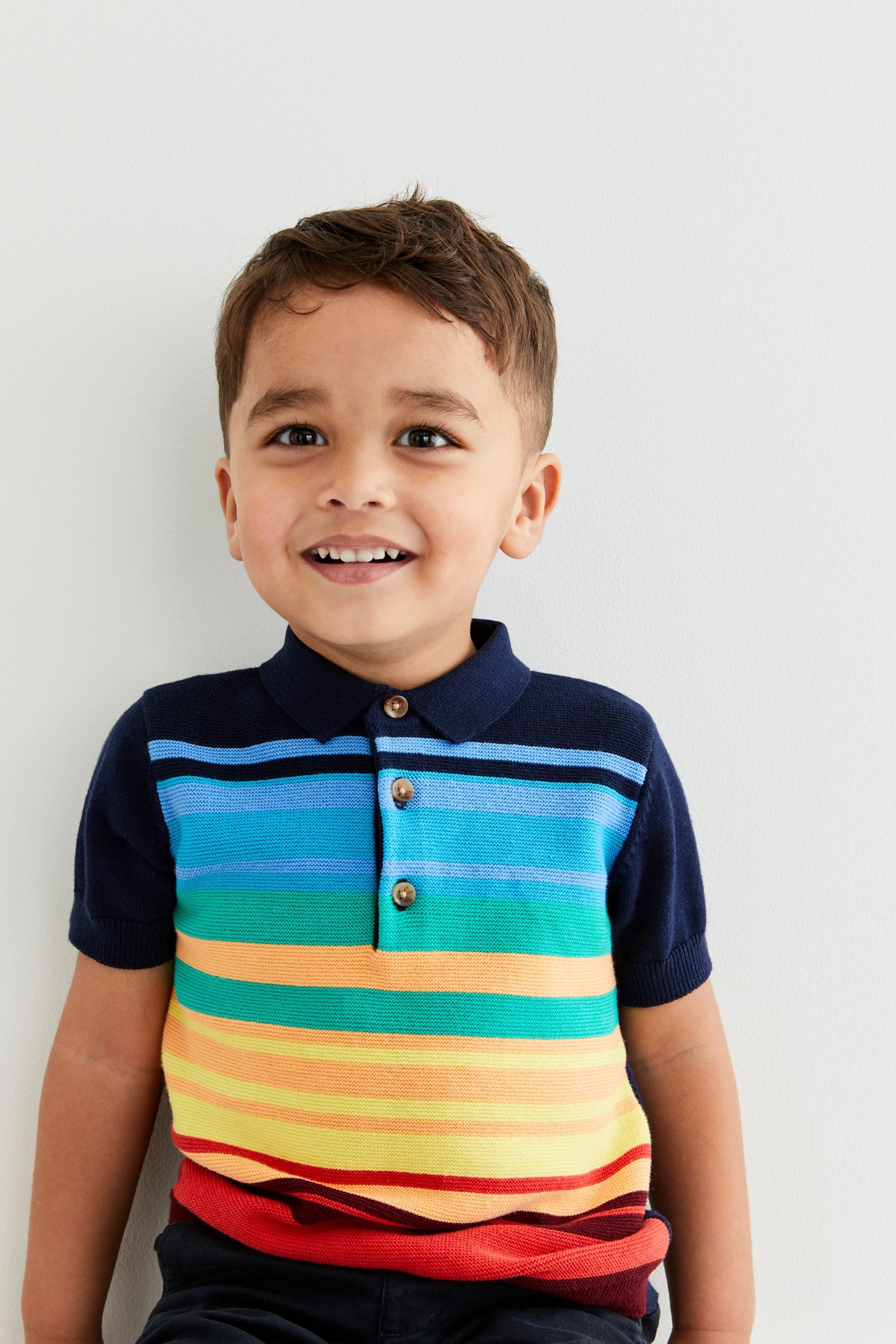 Rainbow Knitted Stripe Polo Shirt (3mths-7yrs)