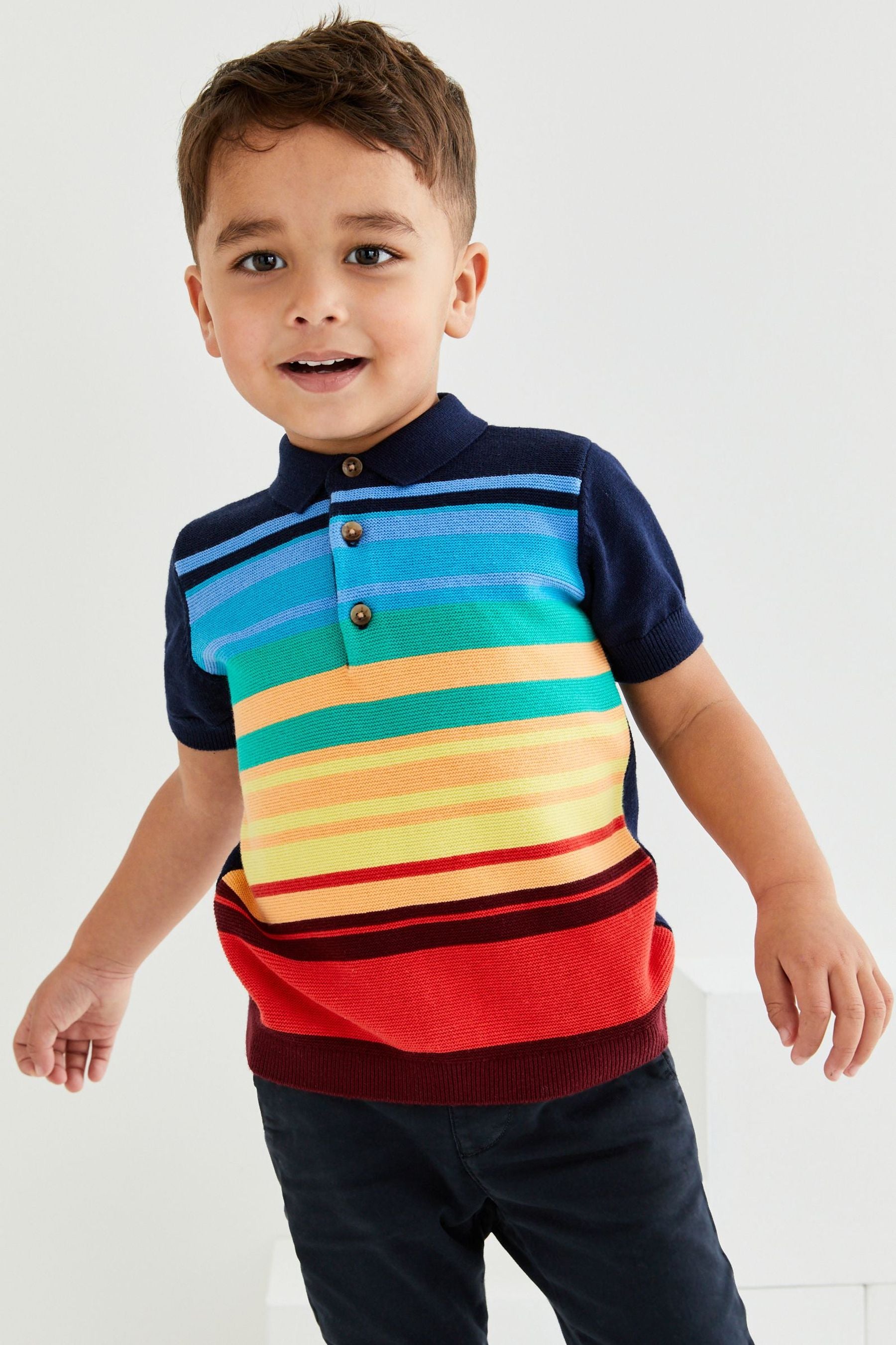 Rainbow Knitted Stripe Polo Shirt (3mths-7yrs)