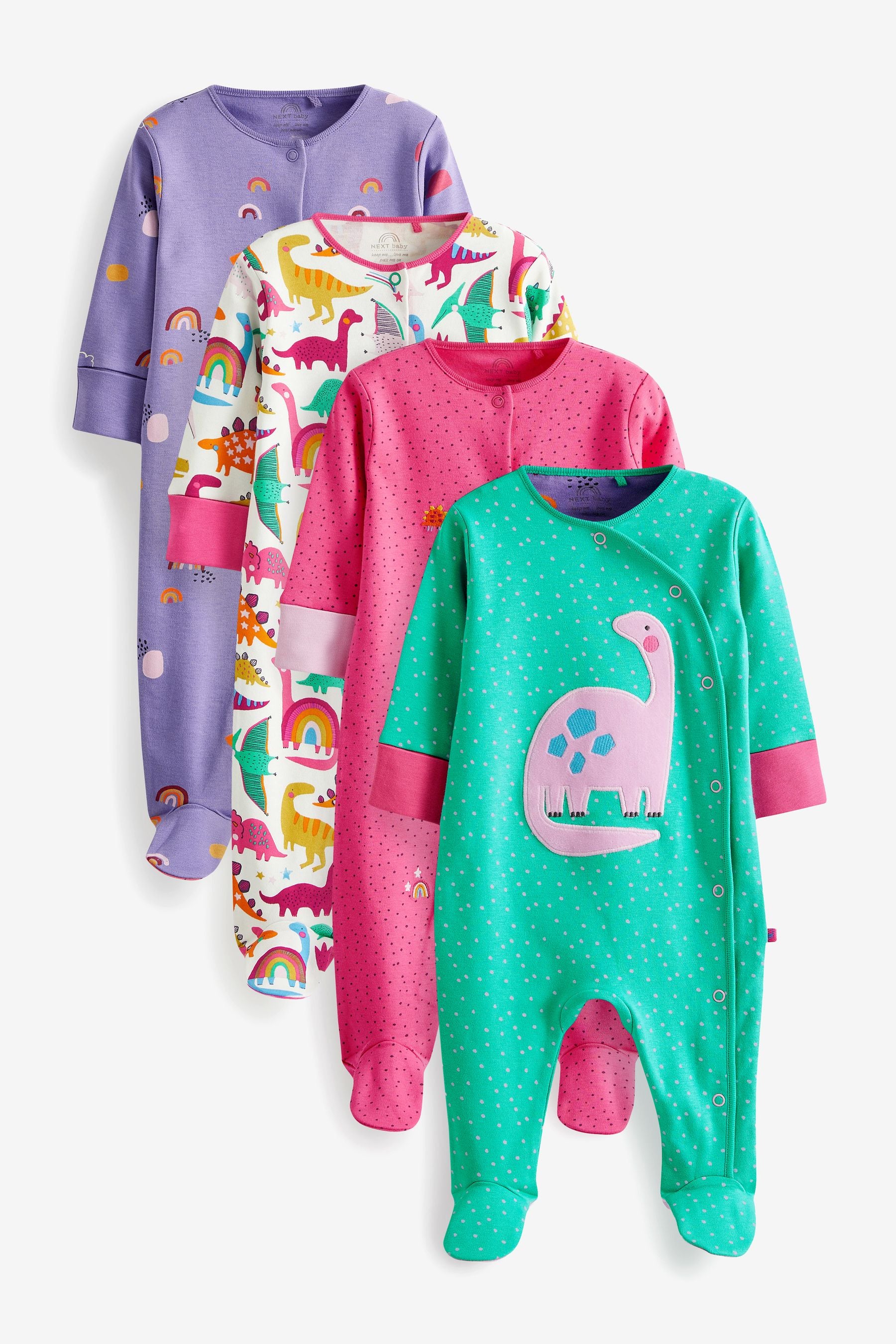 Multi Bright Animal Baby Sleepsuits 4 Pack (0-2yrs)