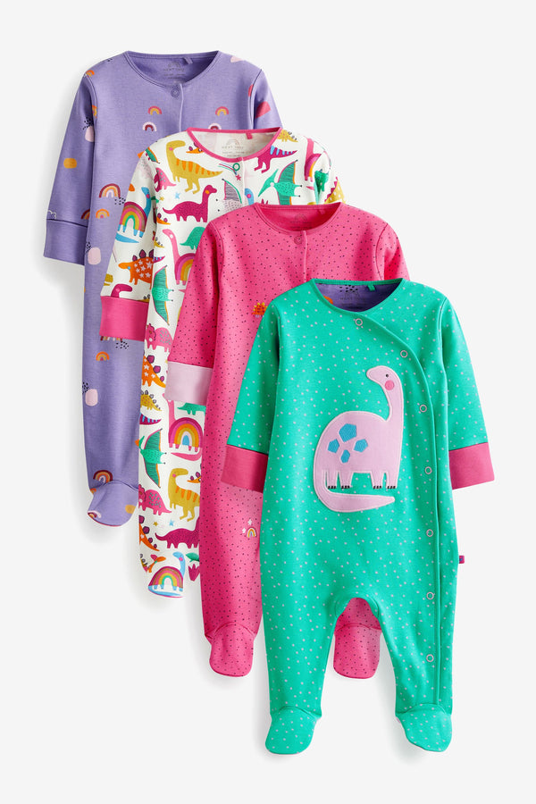 Multi Bright Animal Baby Sleepsuits 4 Pack (0-2yrs)