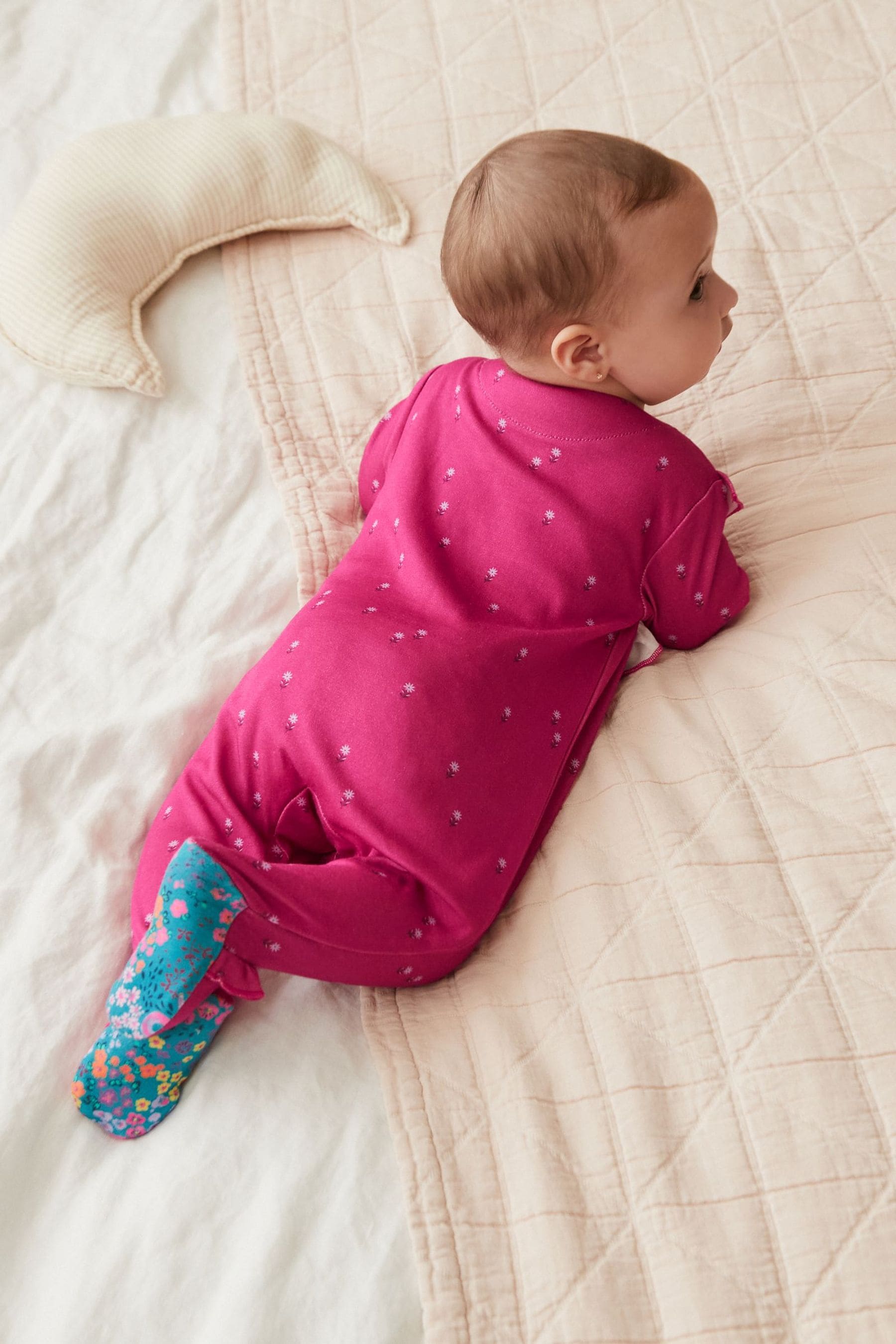 Raspberry Unicorn Baby Embroidered Detail Sleepsuits 3 Pack (0-2yrs)