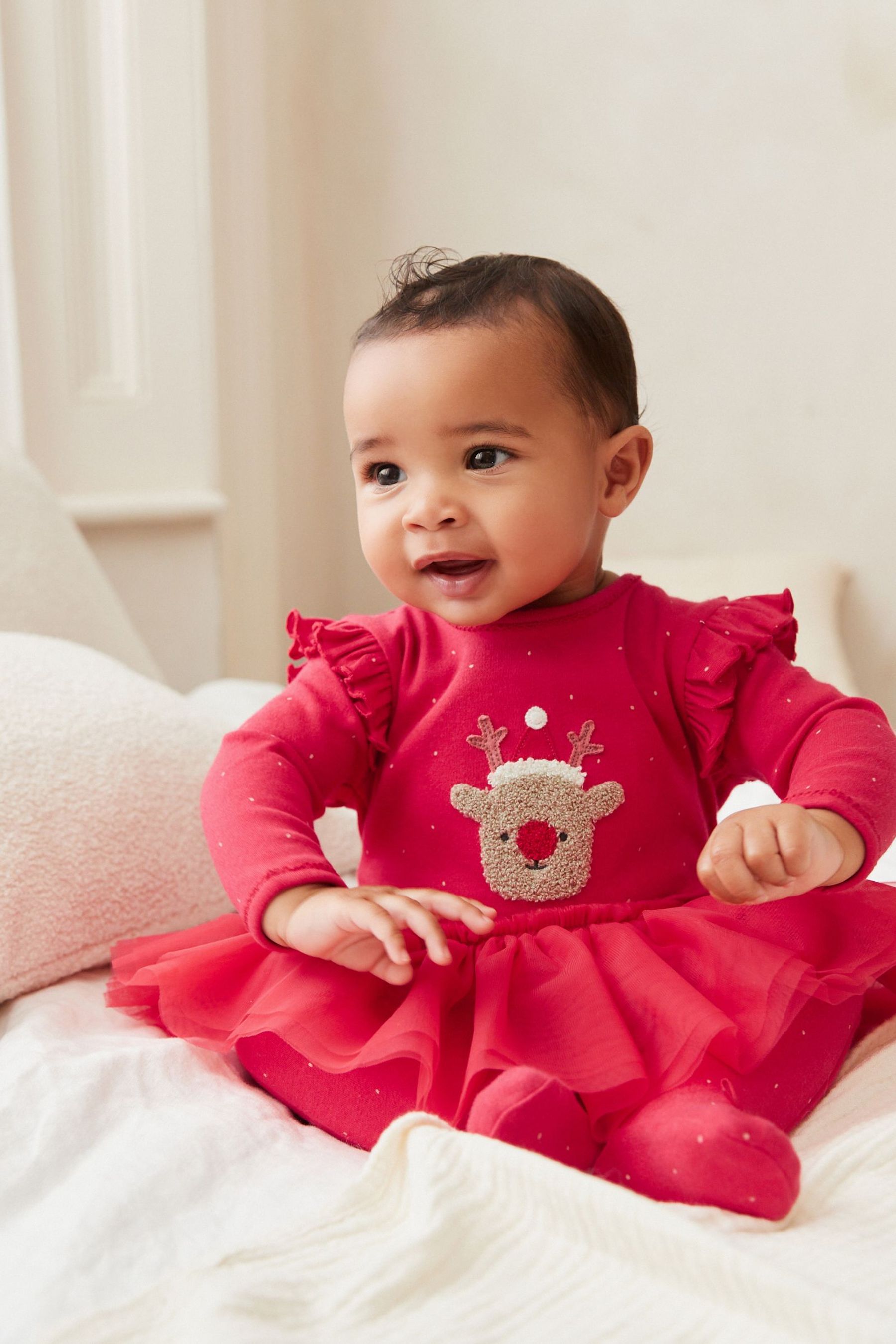 Red Reindeer Nxt Baby Sleepsuit With Tutu (0mths-3yrs)