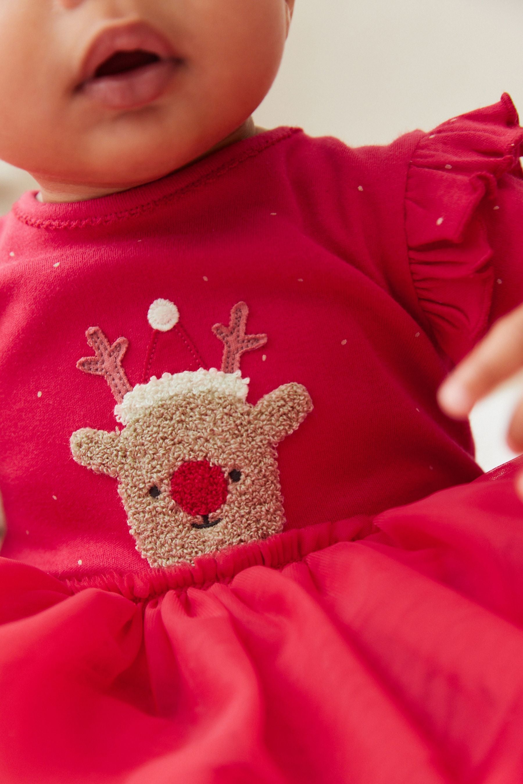 Red Reindeer Nxt Baby Sleepsuit With Tutu (0mths-3yrs)