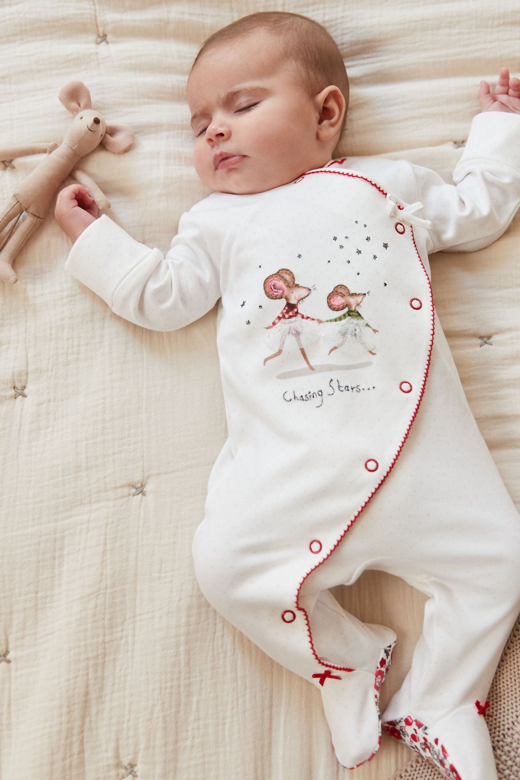 Pretty Mouse / Red Floral Baby Sleepsuits 3 Pack (0-2yrs)