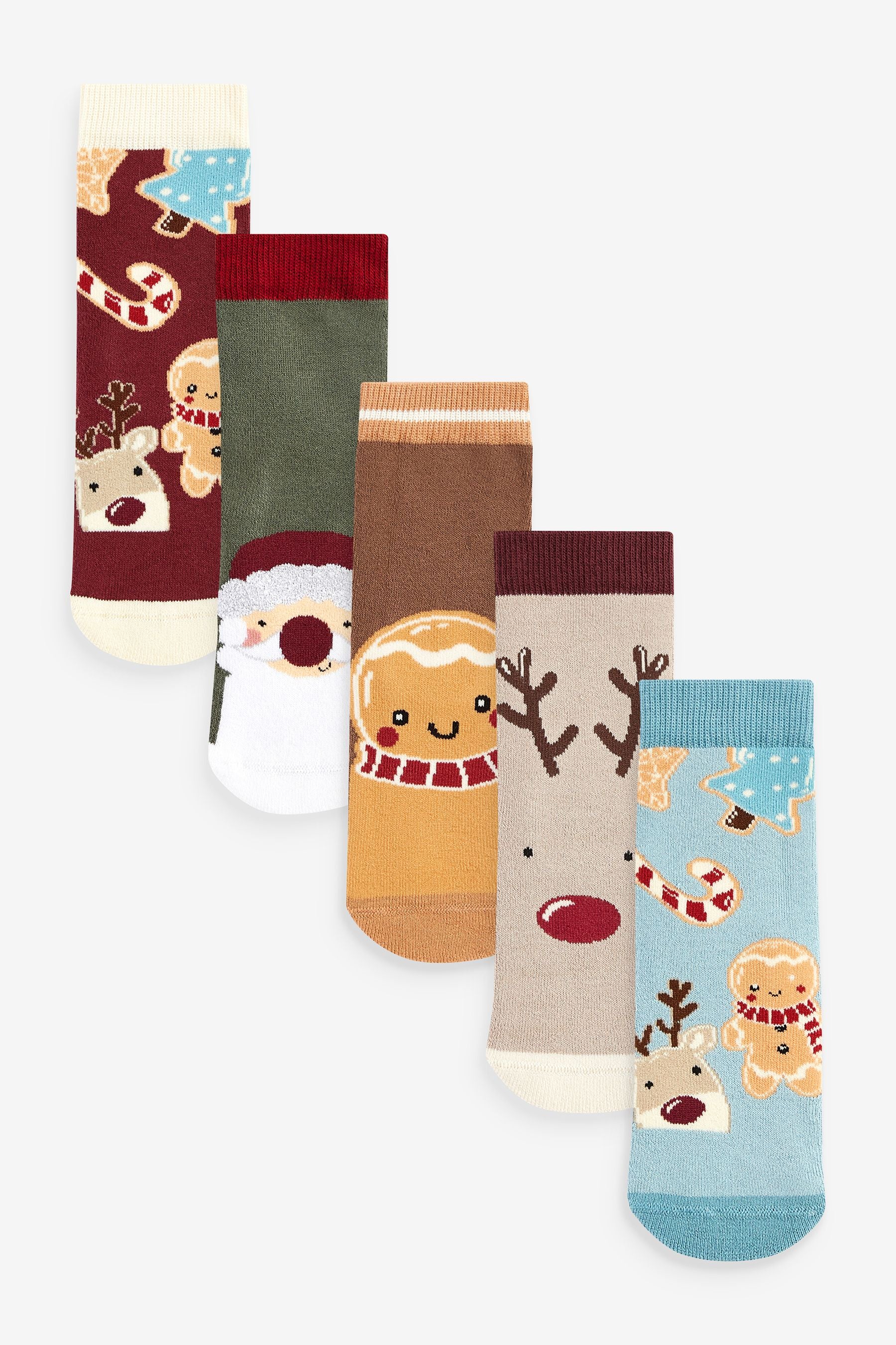 Multi Christmas 5 Pack Cotton Rich Terry Socks