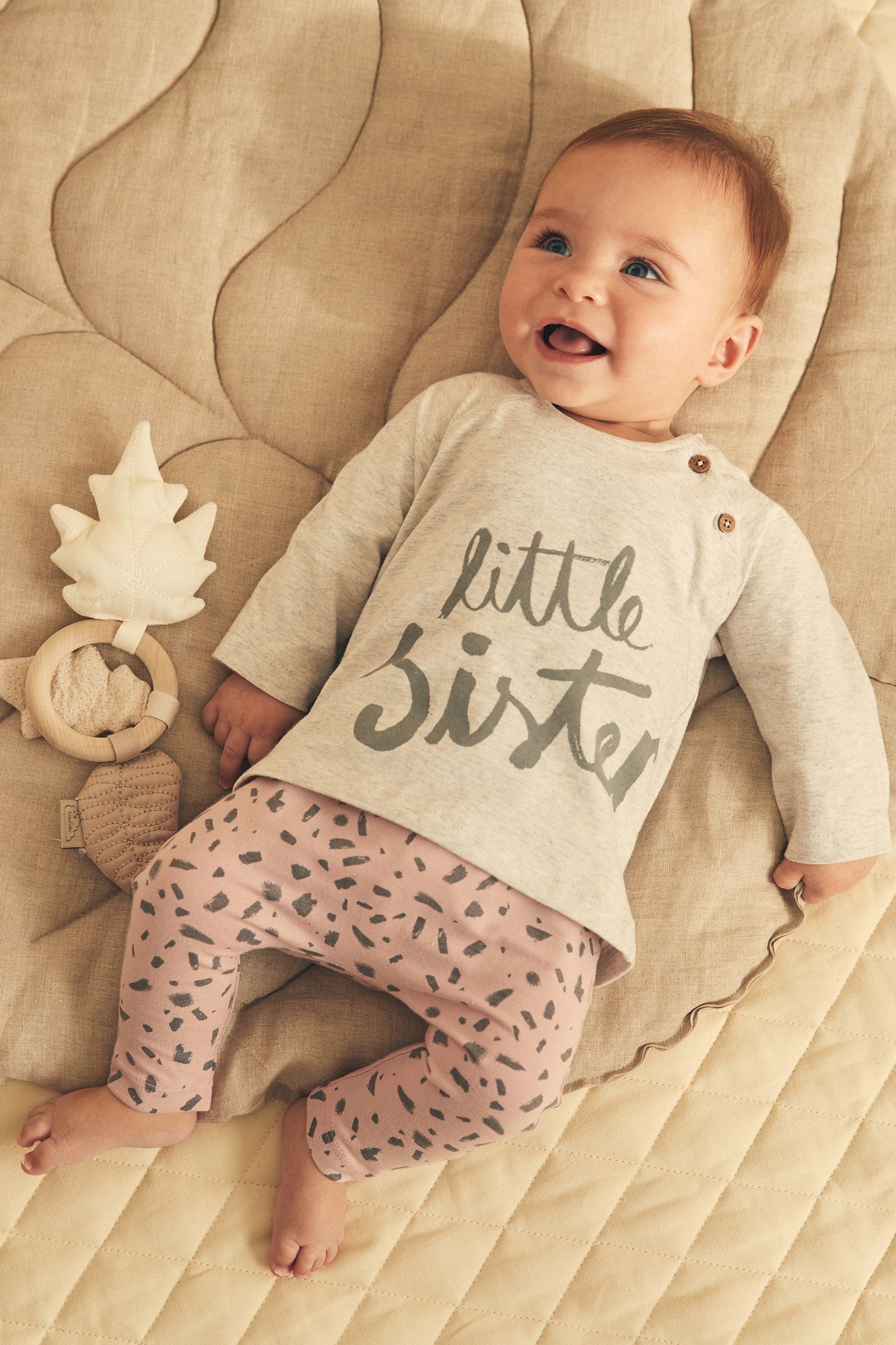 Pink/Grey Baby 2 Piece Jersey T-Shirt And Leggings Set