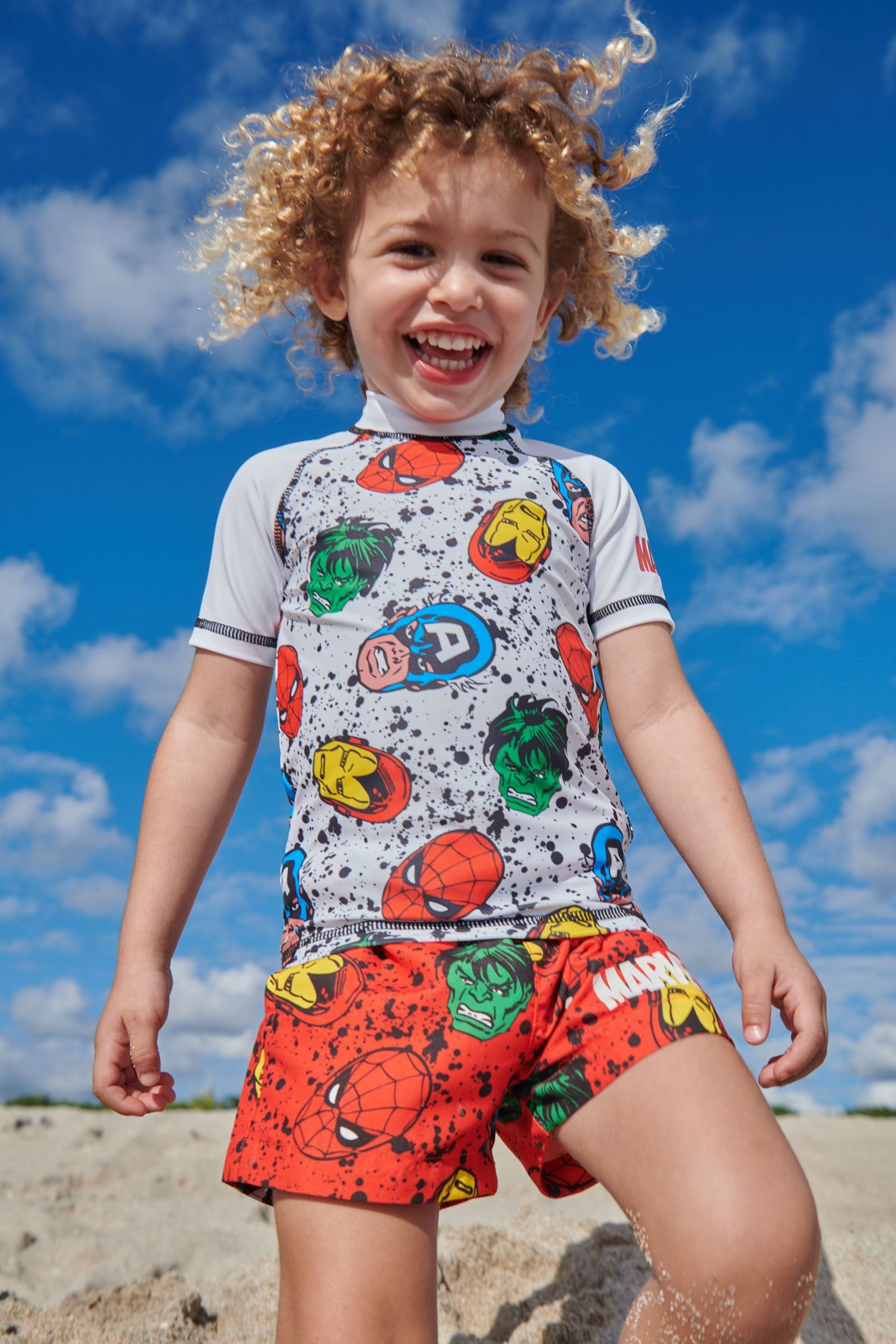 Red Marvel Rash Vest And Shorts Set (3mths-8yrs)