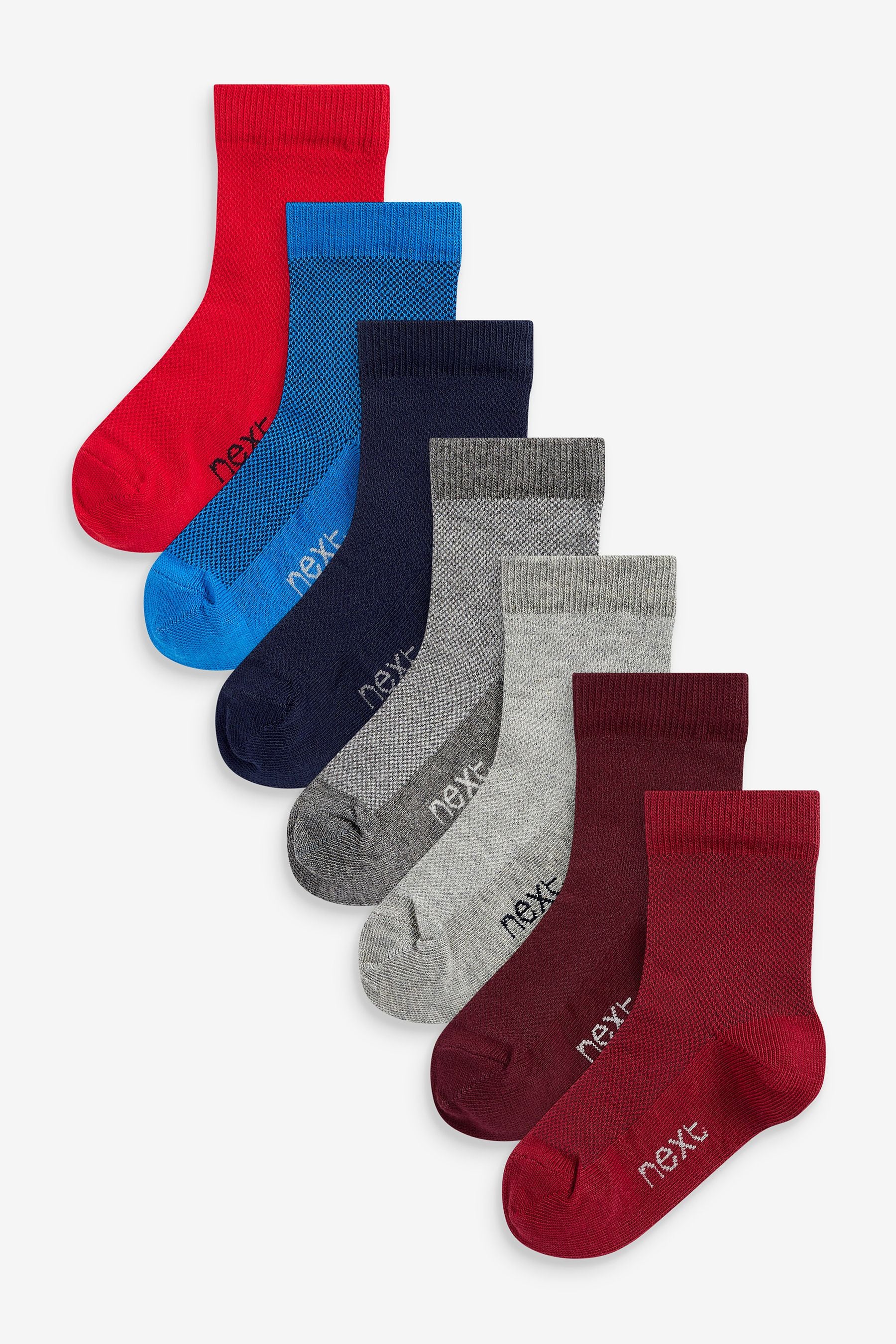 Red/ Grey/ Blue Cotton Rich Socks 7 Pack