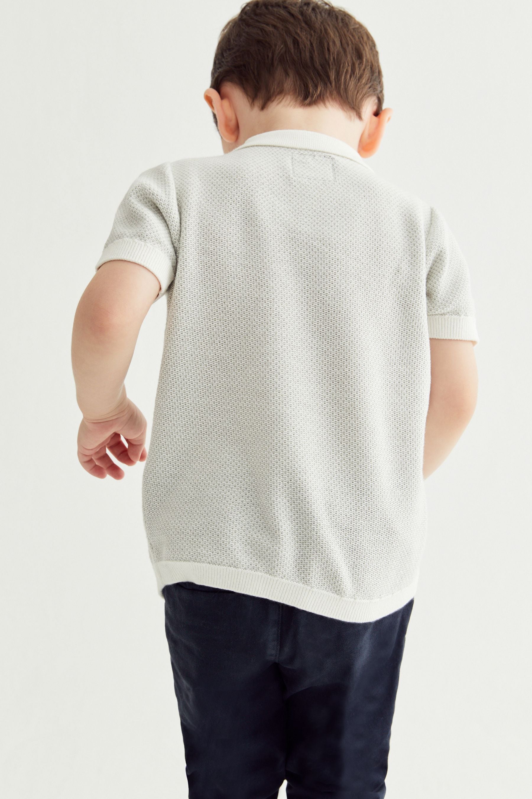 Ecru White Short Sleeve Textured Polo Shirt (3mths-7yrs)