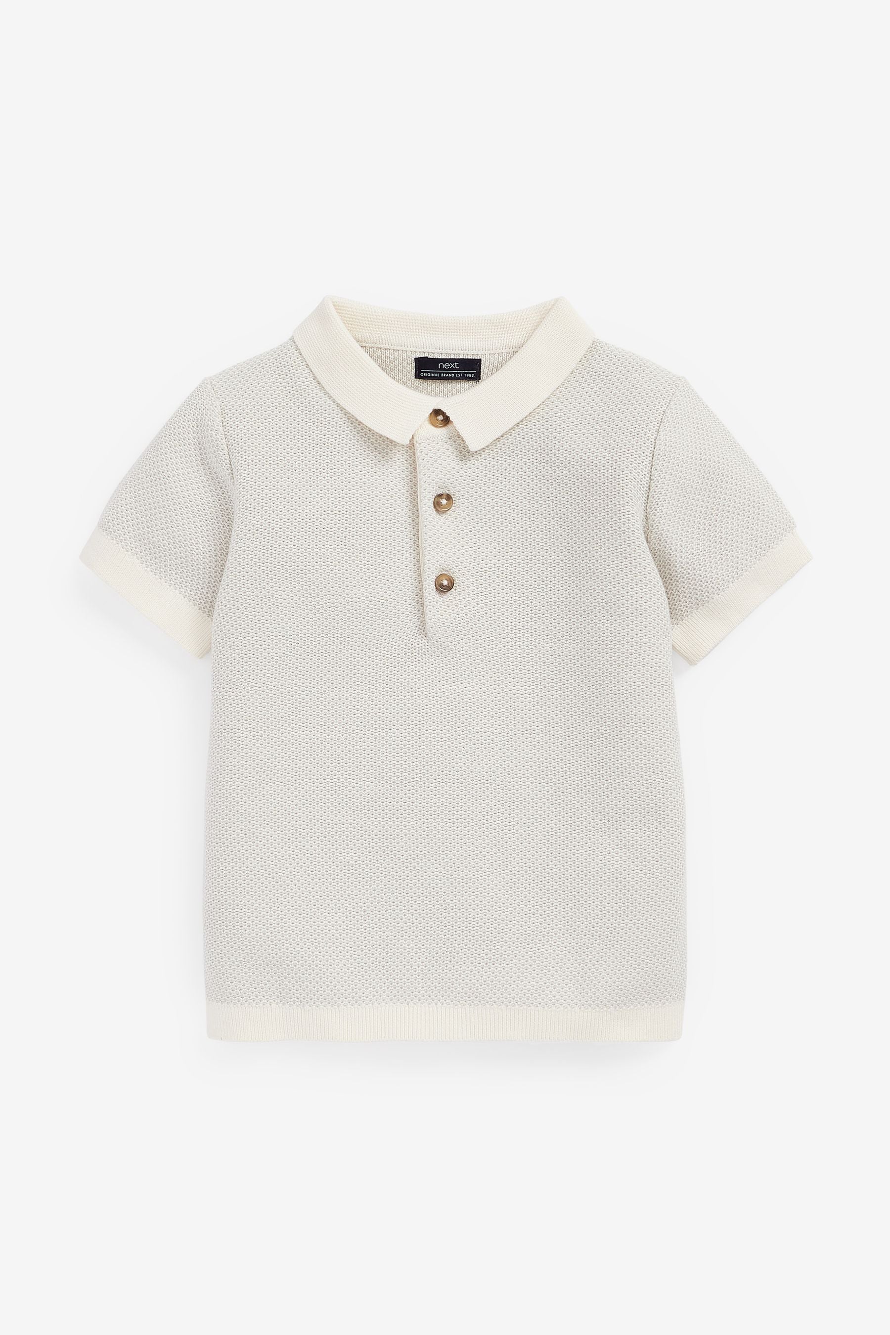 Ecru White Short Sleeve Textured Polo Shirt (3mths-7yrs)