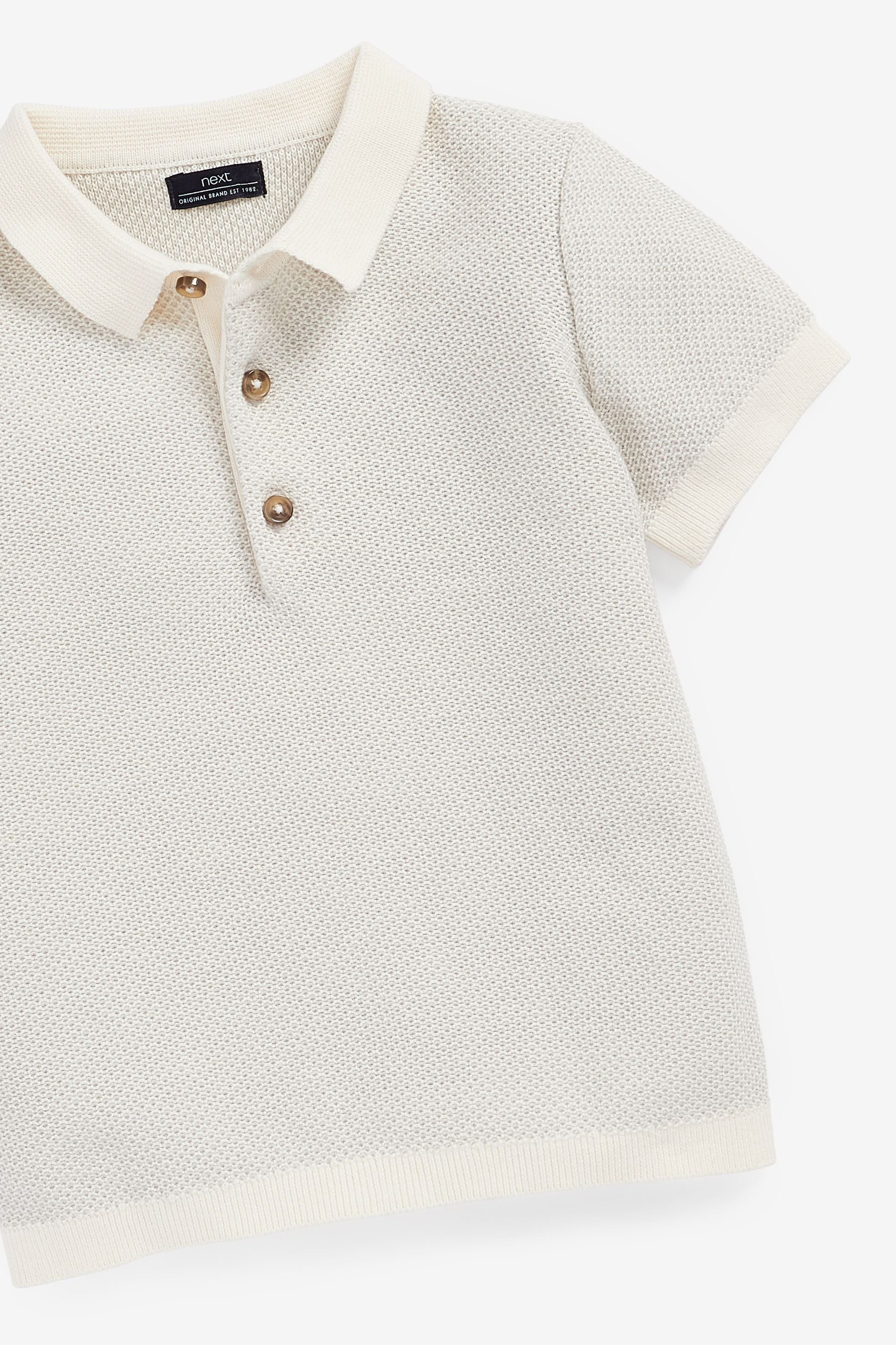 Ecru White Short Sleeve Textured Polo Shirt (3mths-7yrs)