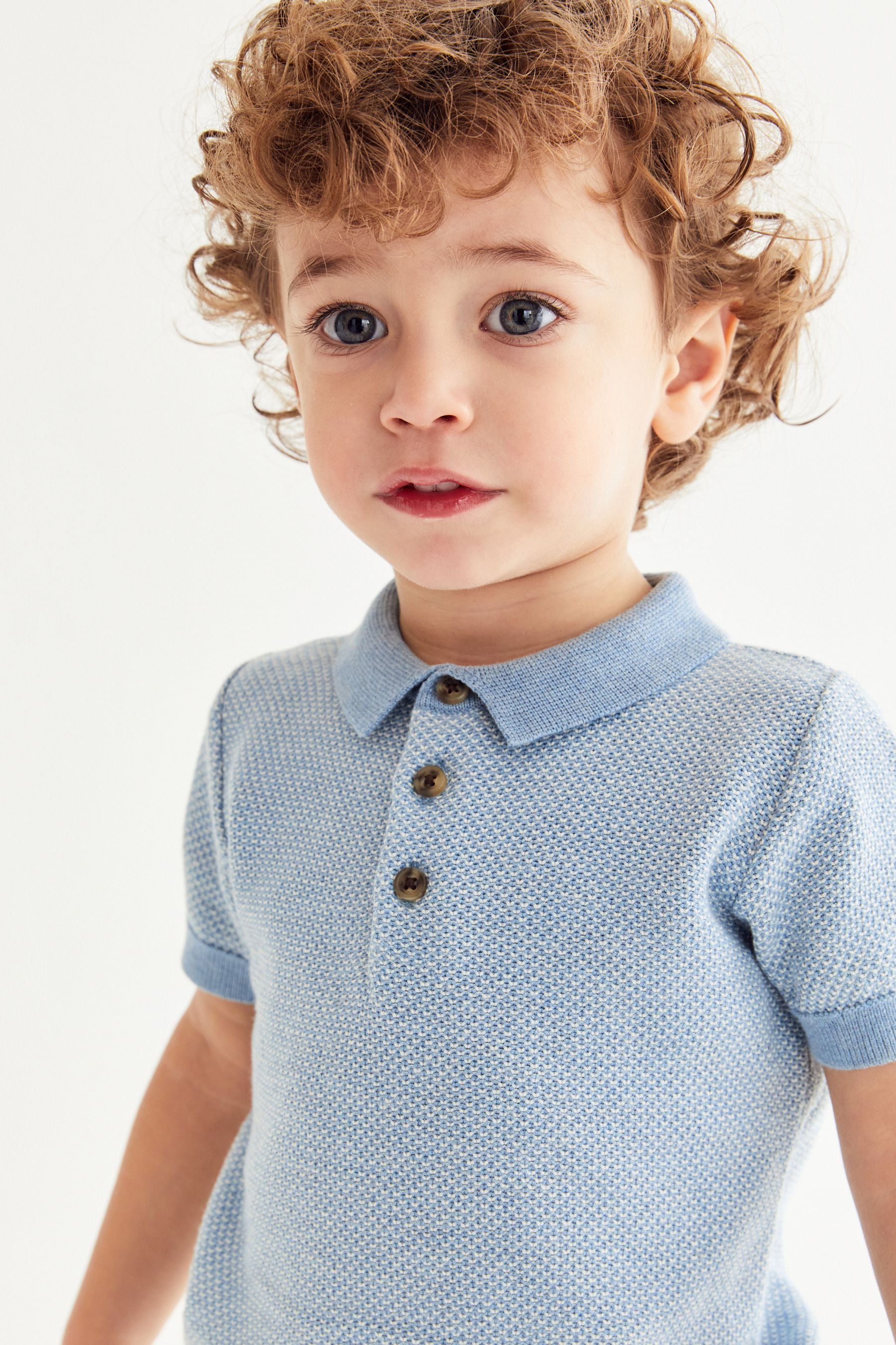 Blue Short Sleeve Textured Polo Shirt (3mths-7yrs)