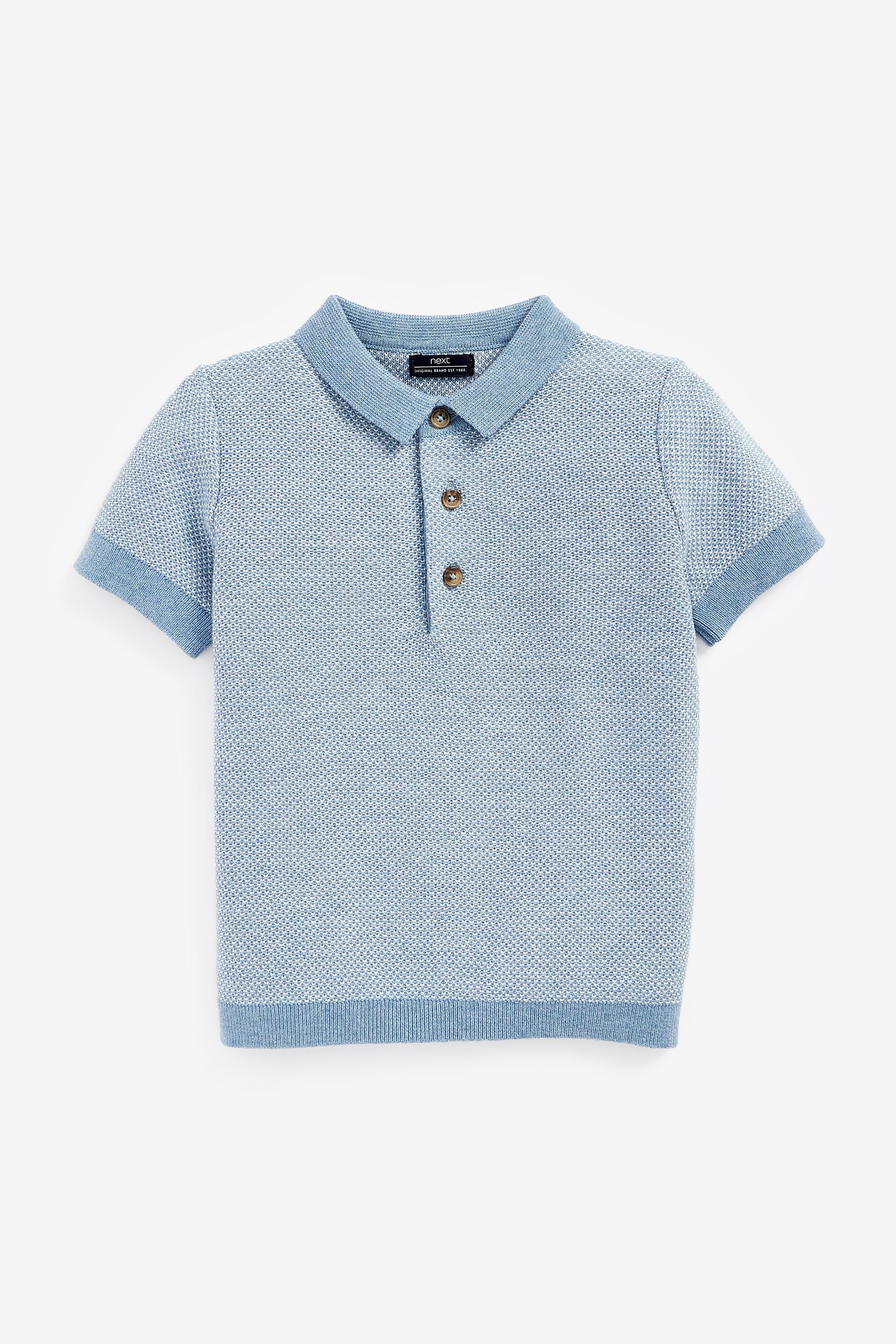 Blue Short Sleeve Textured Polo Shirt (3mths-7yrs)