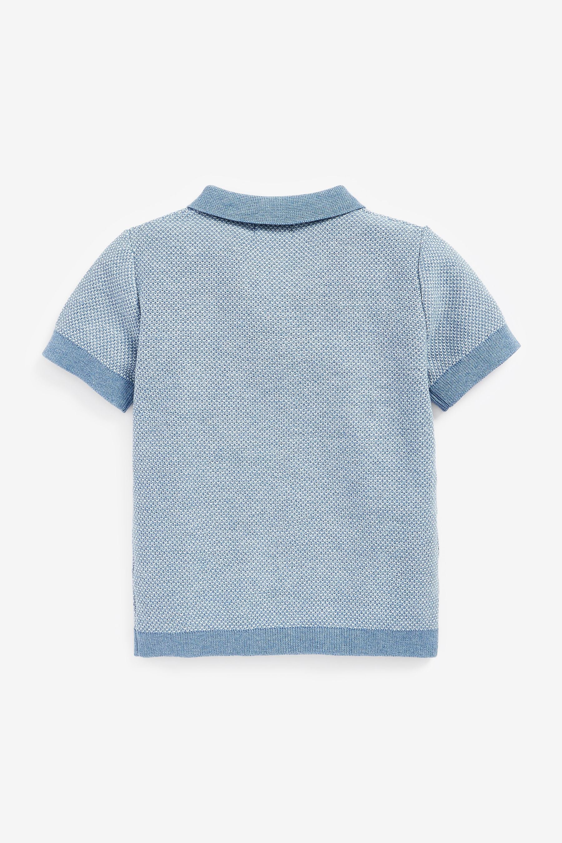 Blue Short Sleeve Textured Polo Shirt (3mths-7yrs)