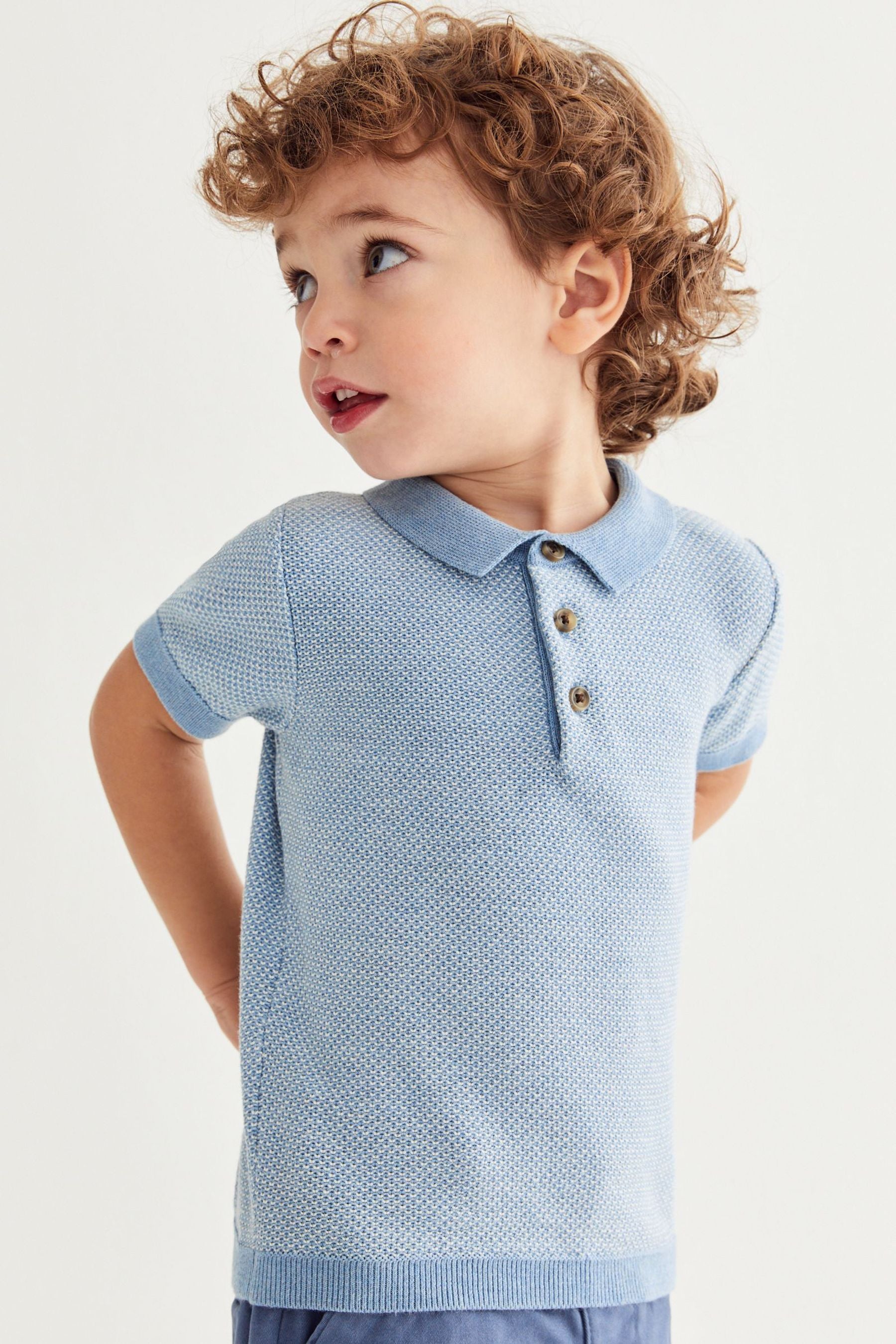 Blue Short Sleeve Textured Polo Shirt (3mths-7yrs)