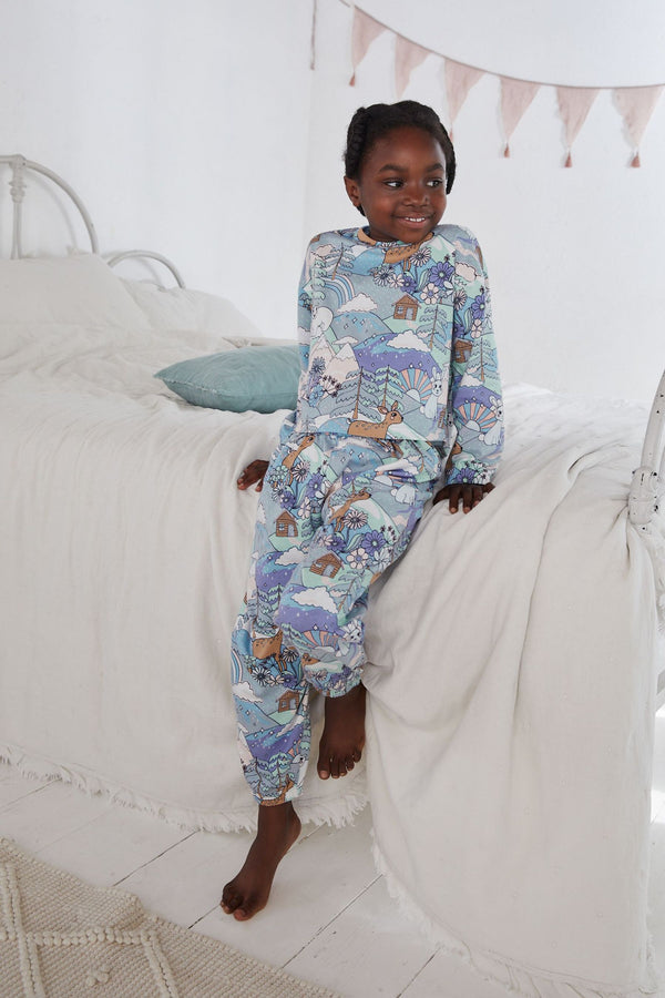 Blue Winter Scene Jogger Pyjamas (3-16yrs)