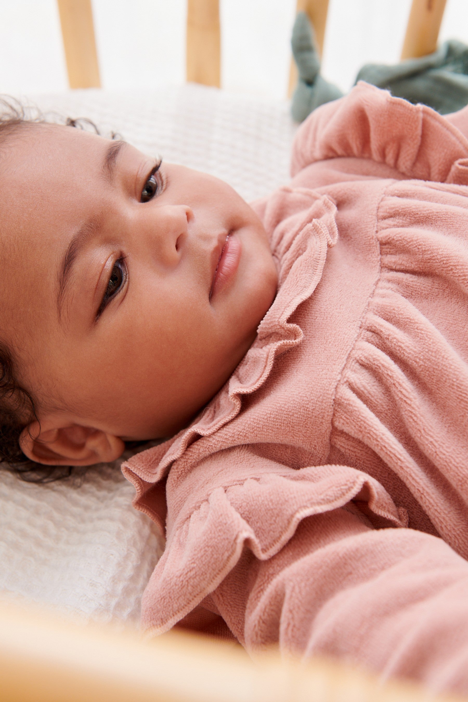 Pink Frill Baby Velour Sleepsuit