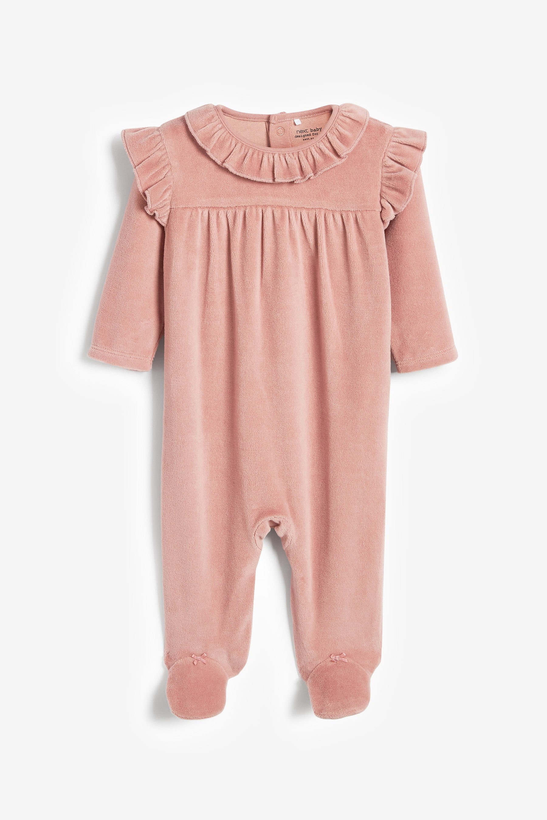 Pink Frill Baby Velour Sleepsuit