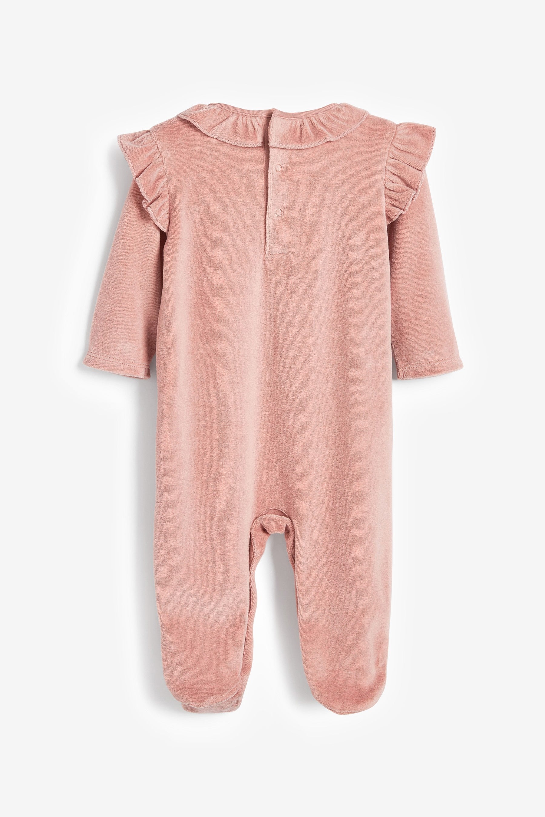 Pink Frill Baby Velour Sleepsuit