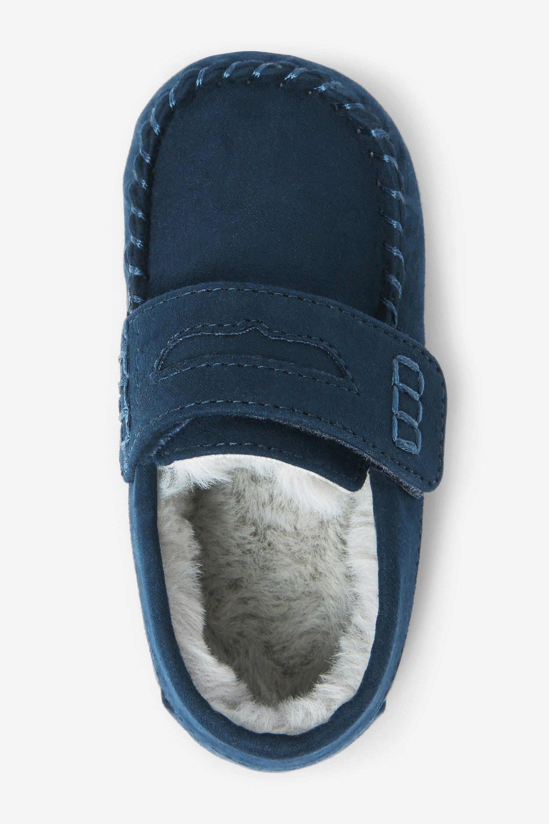 Navy Faux Fur Lined Moccasin Slippers