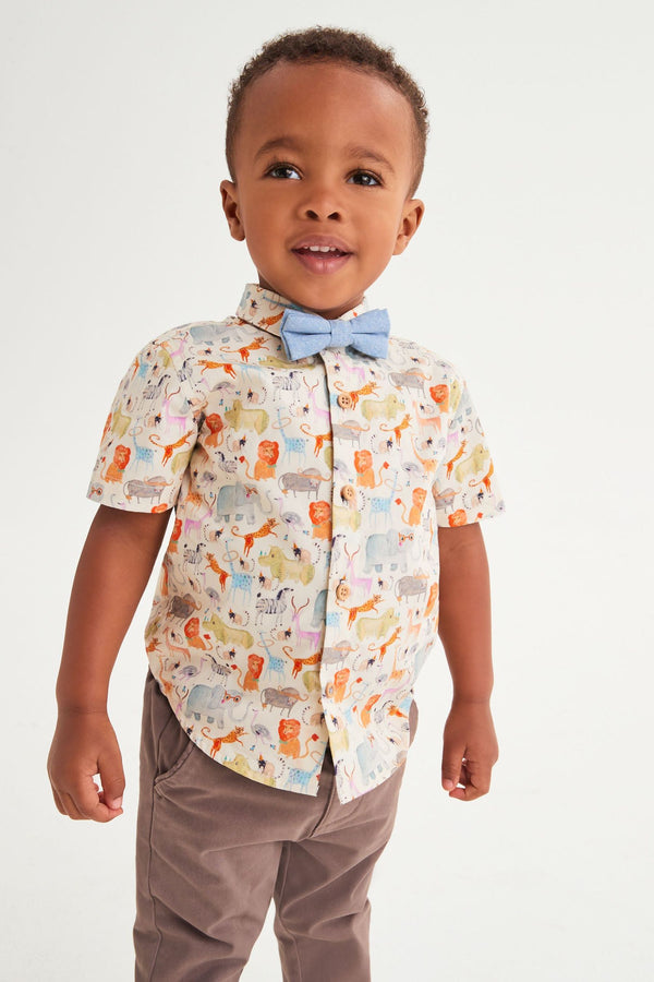 Animal Print Short Sleeve Shirt With Bowtie (3mths-7yrs)