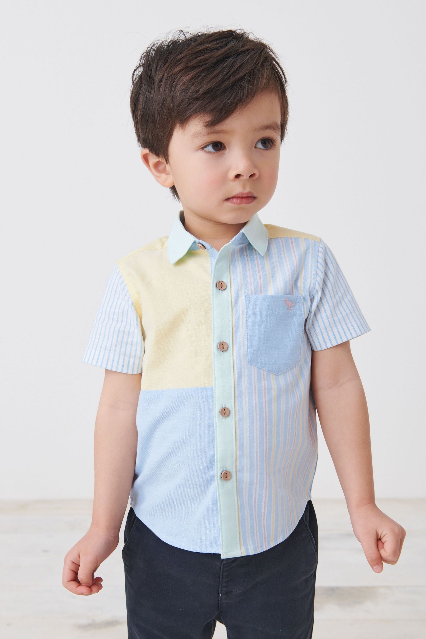 Multi Pastel Short Sleeve Spliced Oxford Shirt (3mths-7yrs)