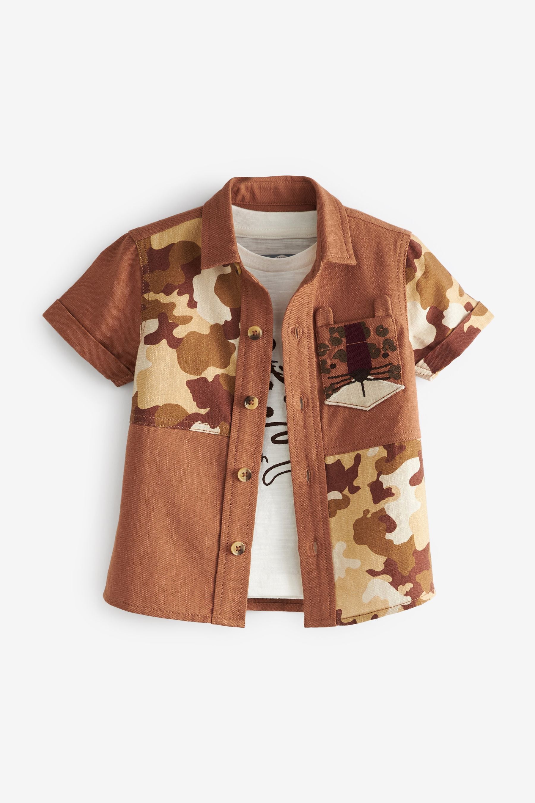 Brown Spliced Camo Print Shirt and T-Shirt Set (3mths-7yrs)