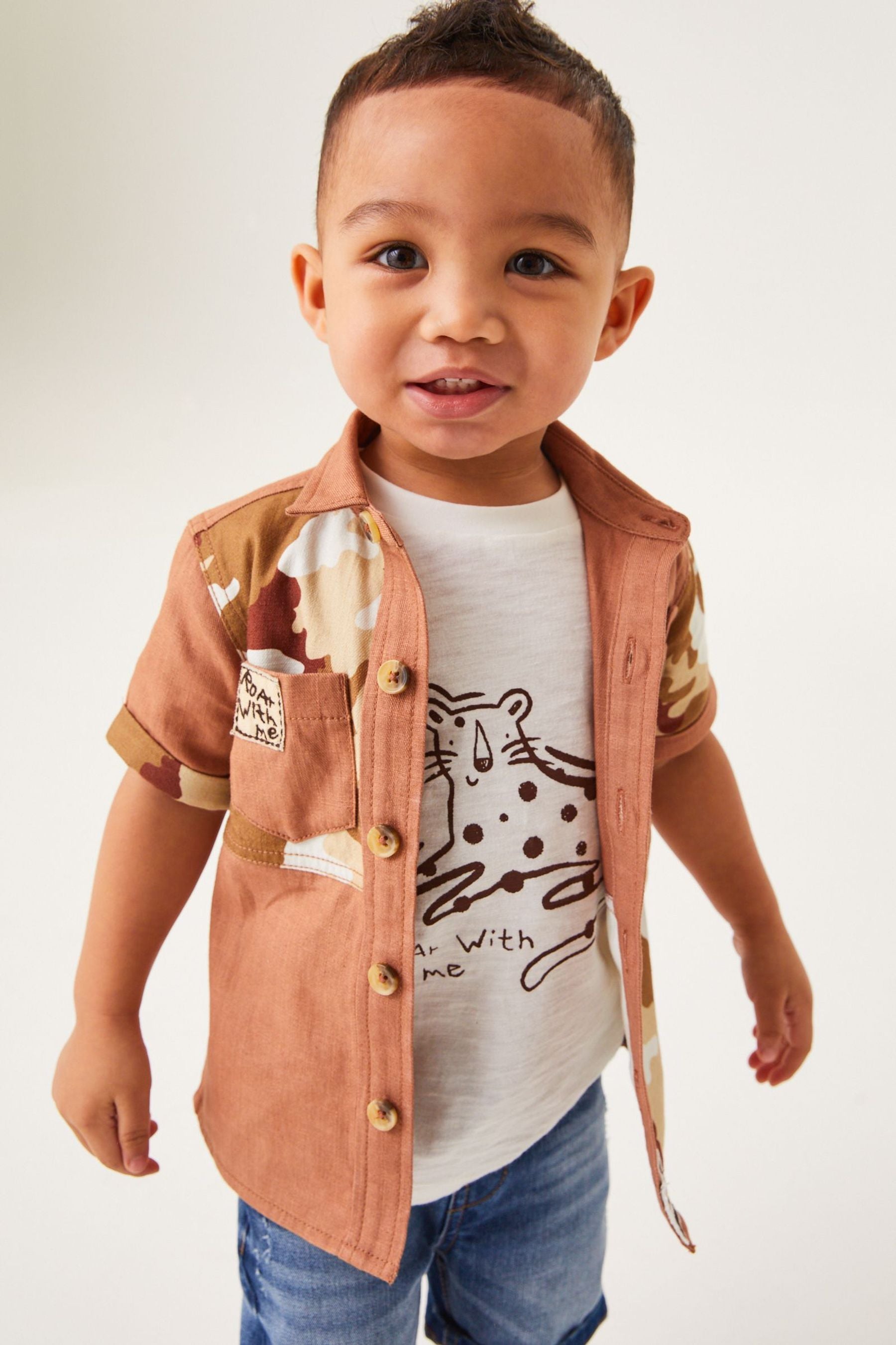 Brown Spliced Camo Print Shirt and T-Shirt Set (3mths-7yrs)