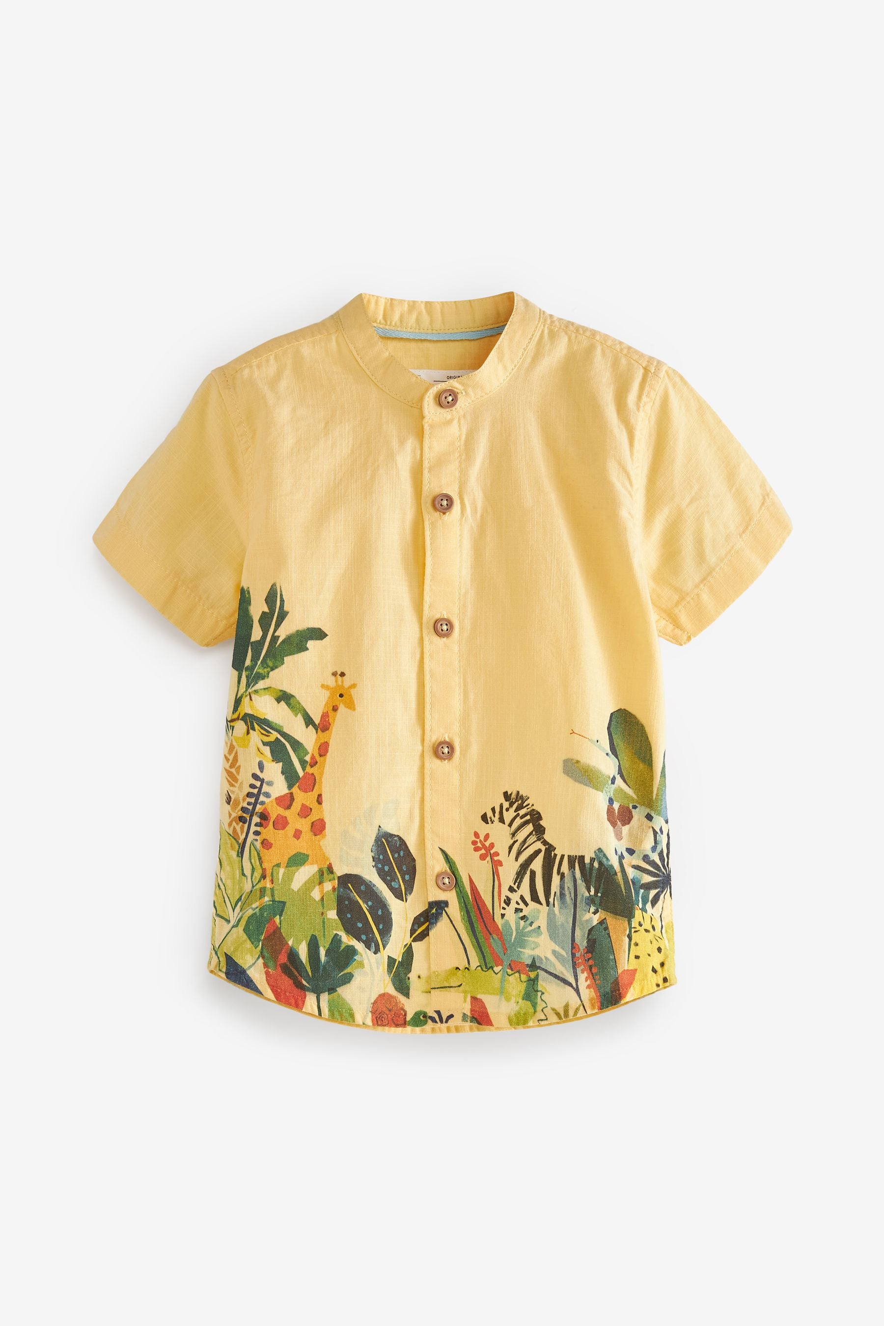 Yellow Printed Short Sleeve Grandad Collar Shirt (3mths-7yrs)