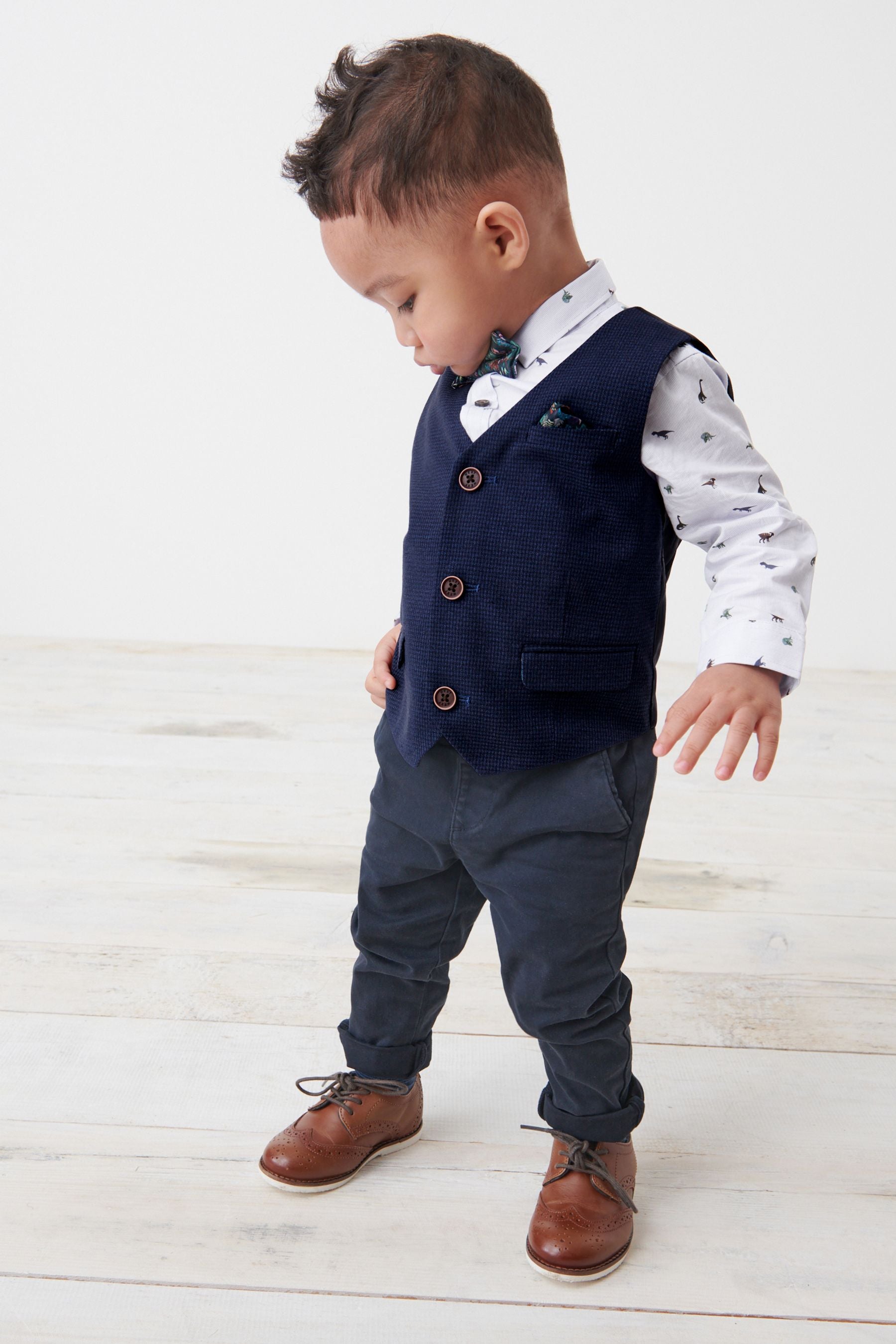 Navy Blue Waistcoat Set With Shirt & Bow Tie (3mths-7yrs)