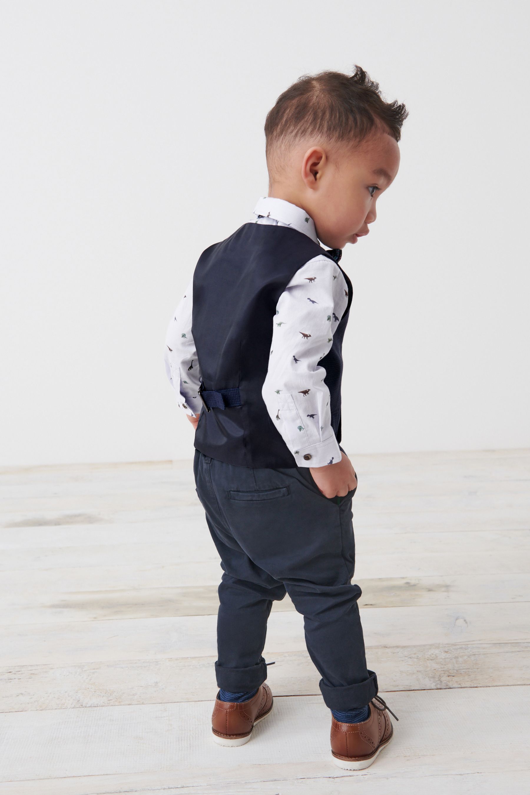 Navy Blue Waistcoat Set With Shirt & Bow Tie (3mths-7yrs)