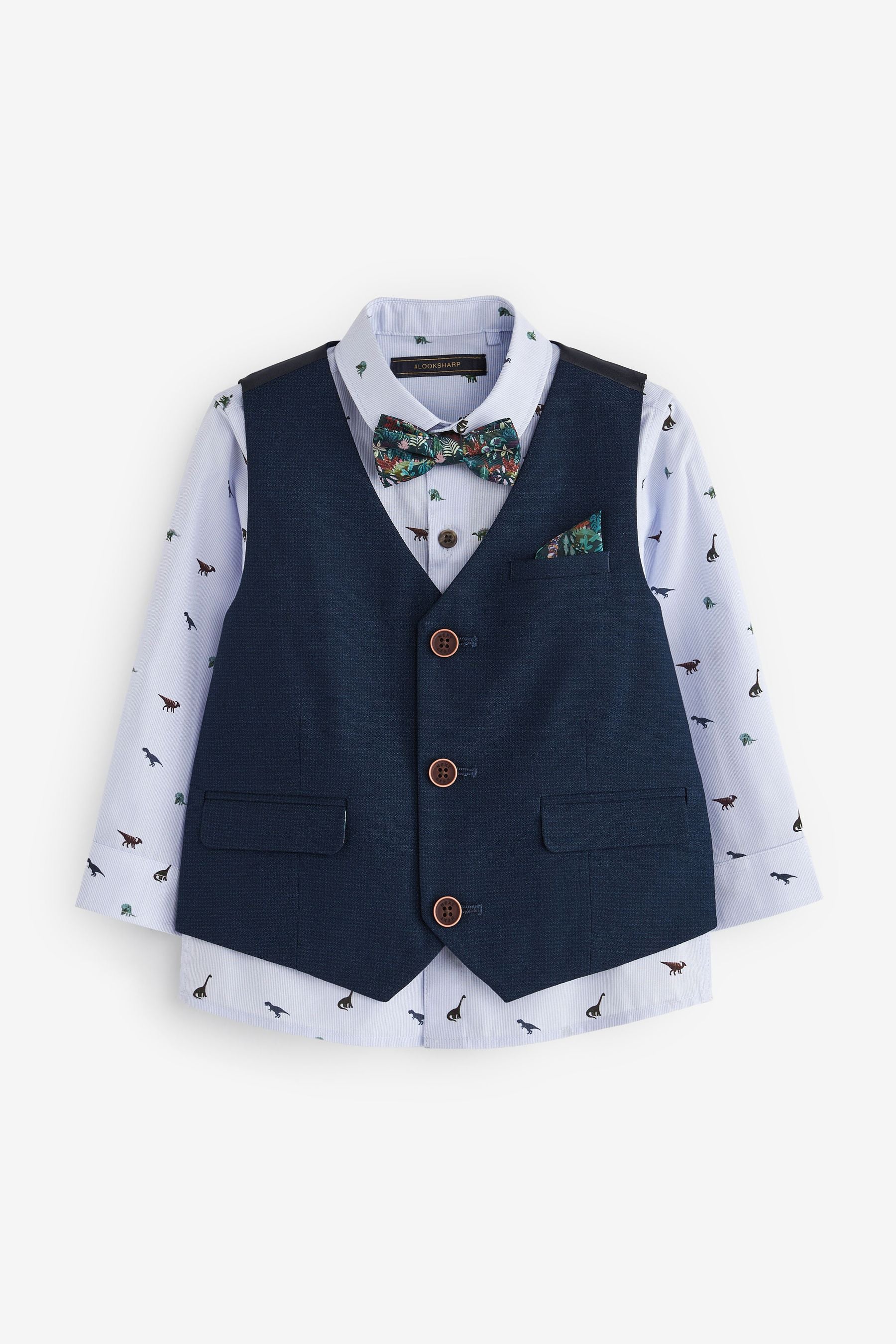 Navy Blue Waistcoat Set With Shirt & Bow Tie (3mths-7yrs)