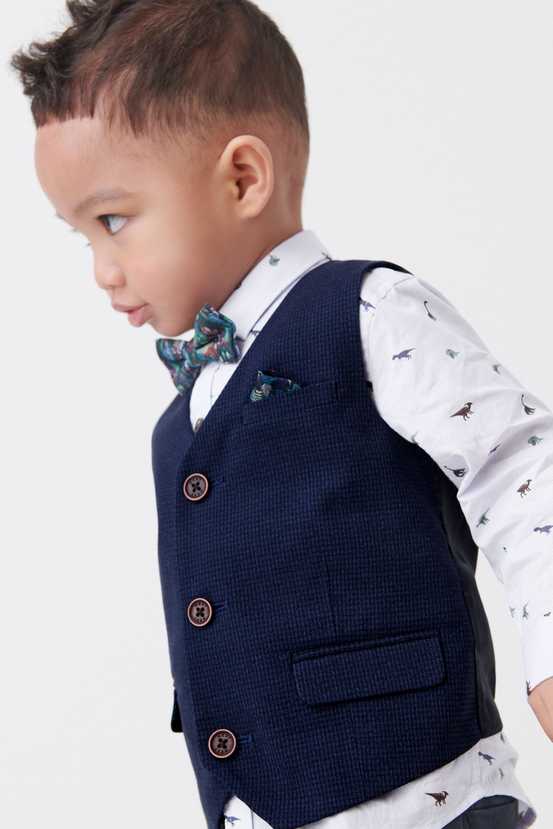 Navy Blue Waistcoat Set With Shirt & Bow Tie (3mths-7yrs)